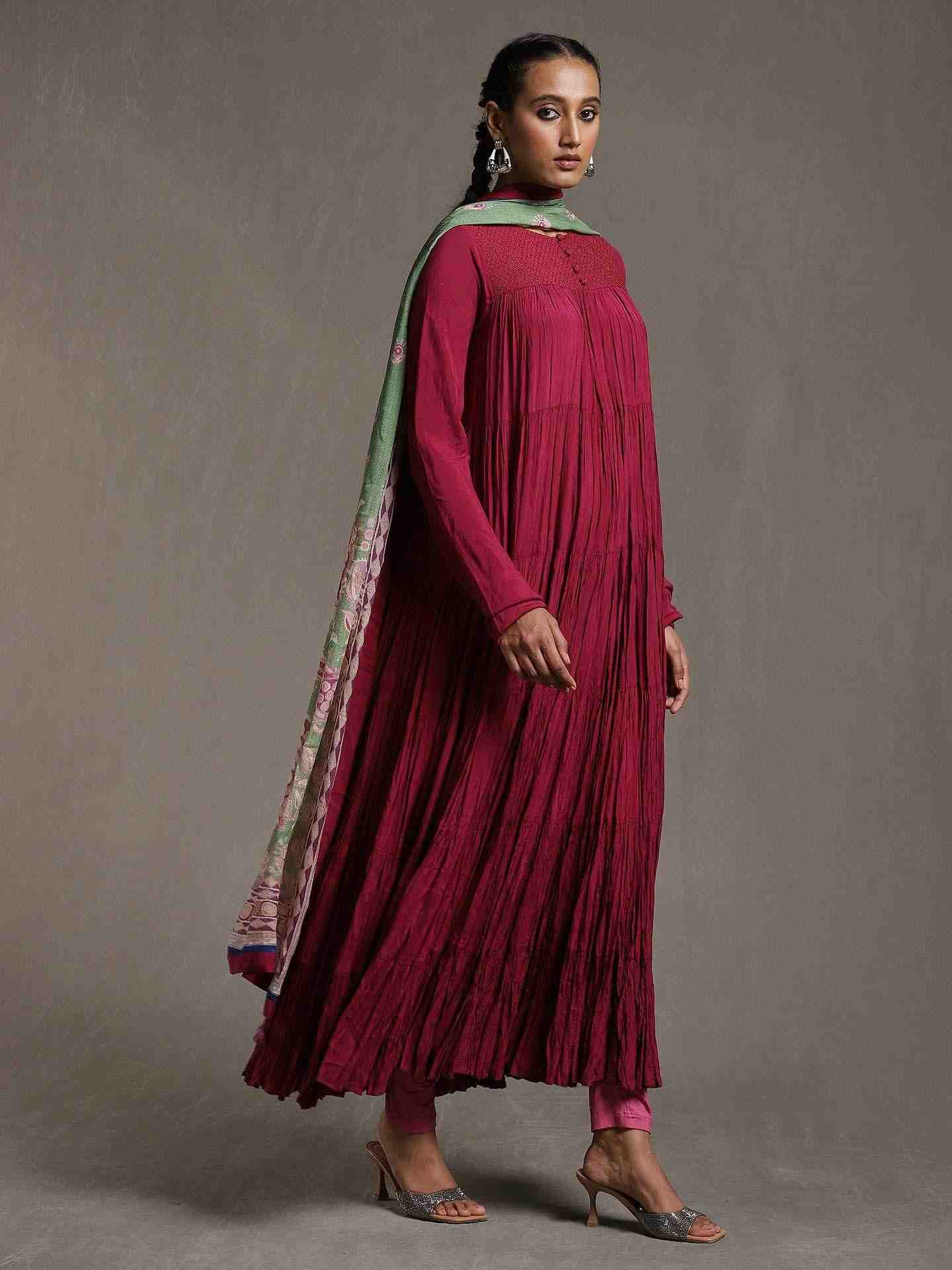 Purple Erham Anarkali Suit Set