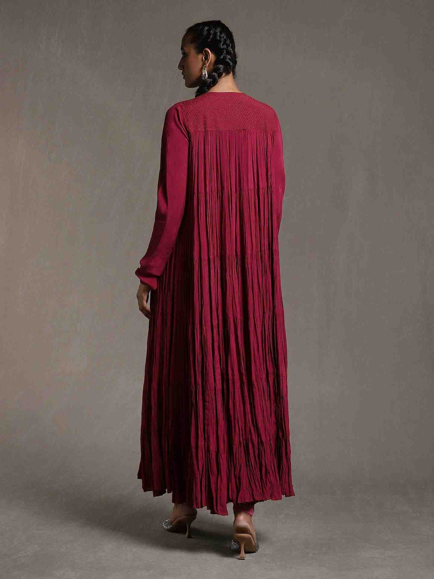 Purple Erham Anarkali Suit Set