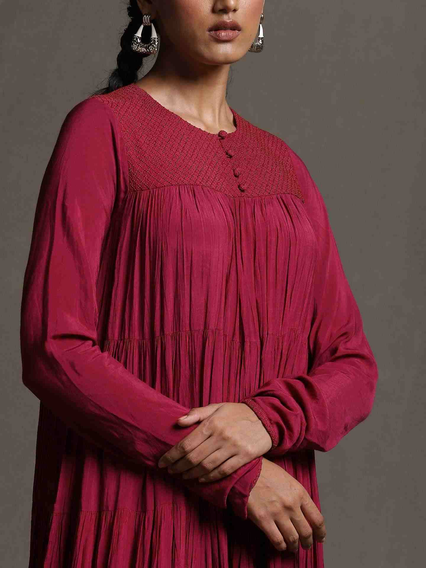 Purple Erham Anarkali Suit Set