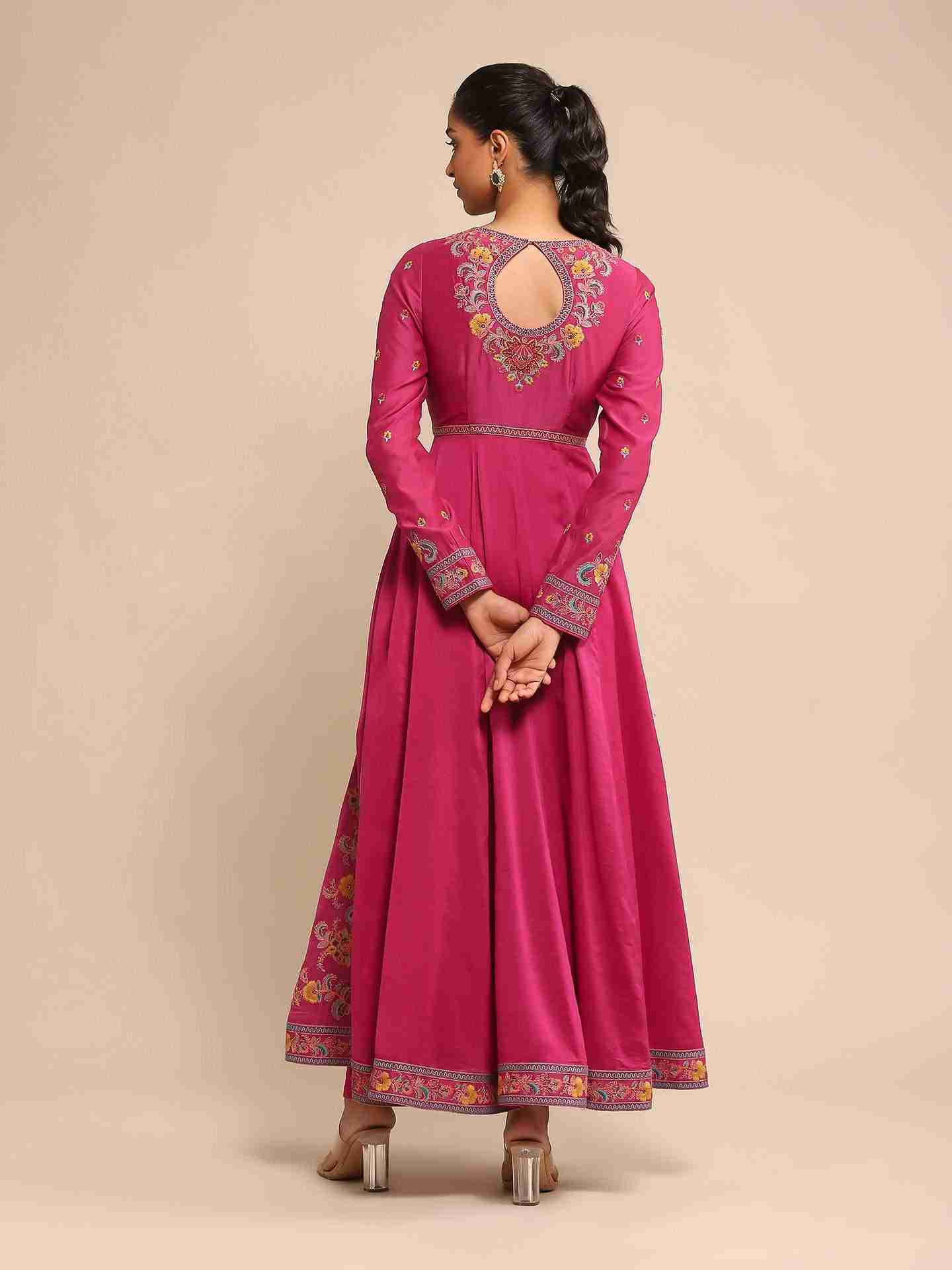 Pink Basant Chanderi Anarkali Suit Set