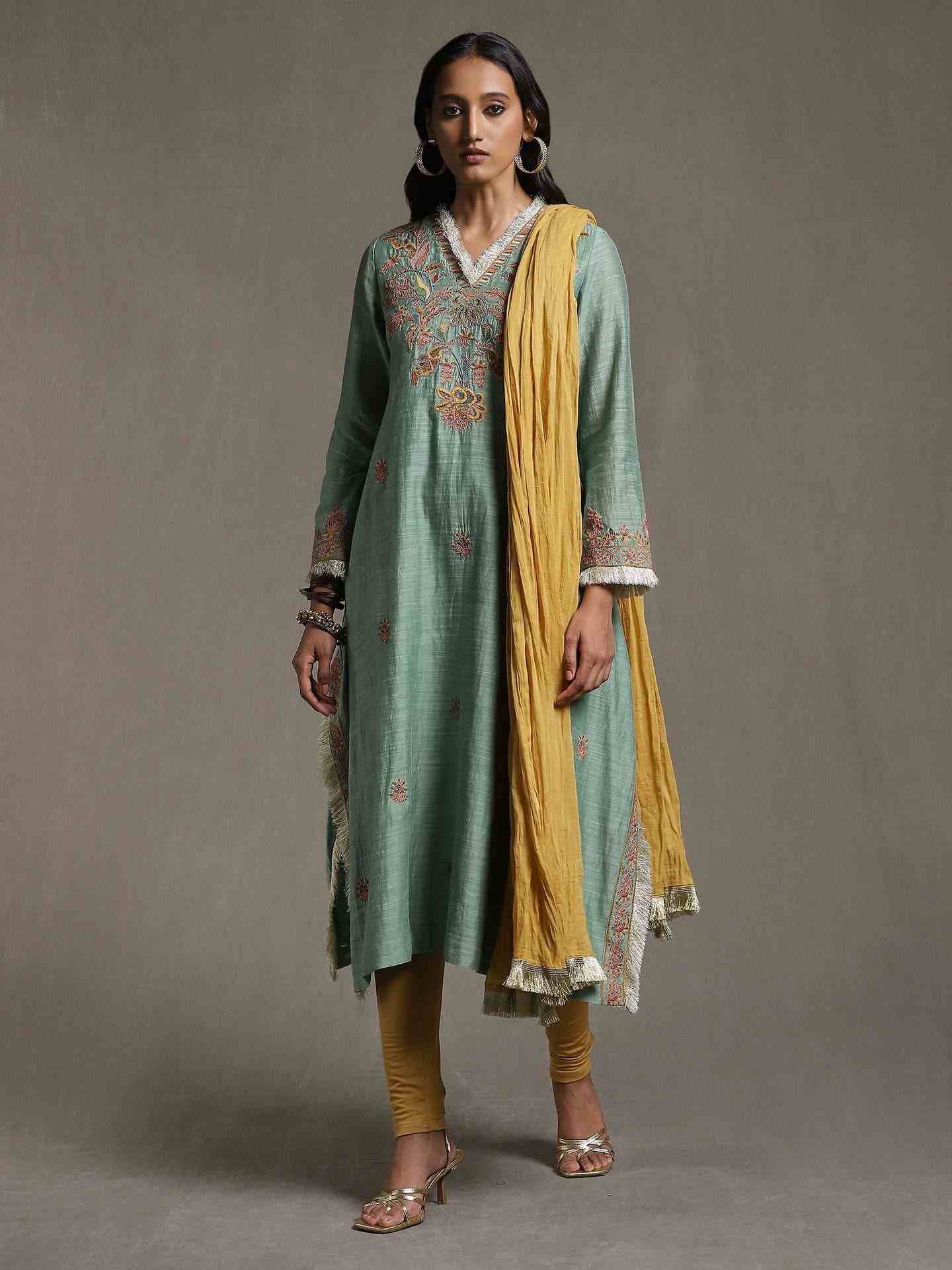 Green Emari Solid Chanderi Suit Set