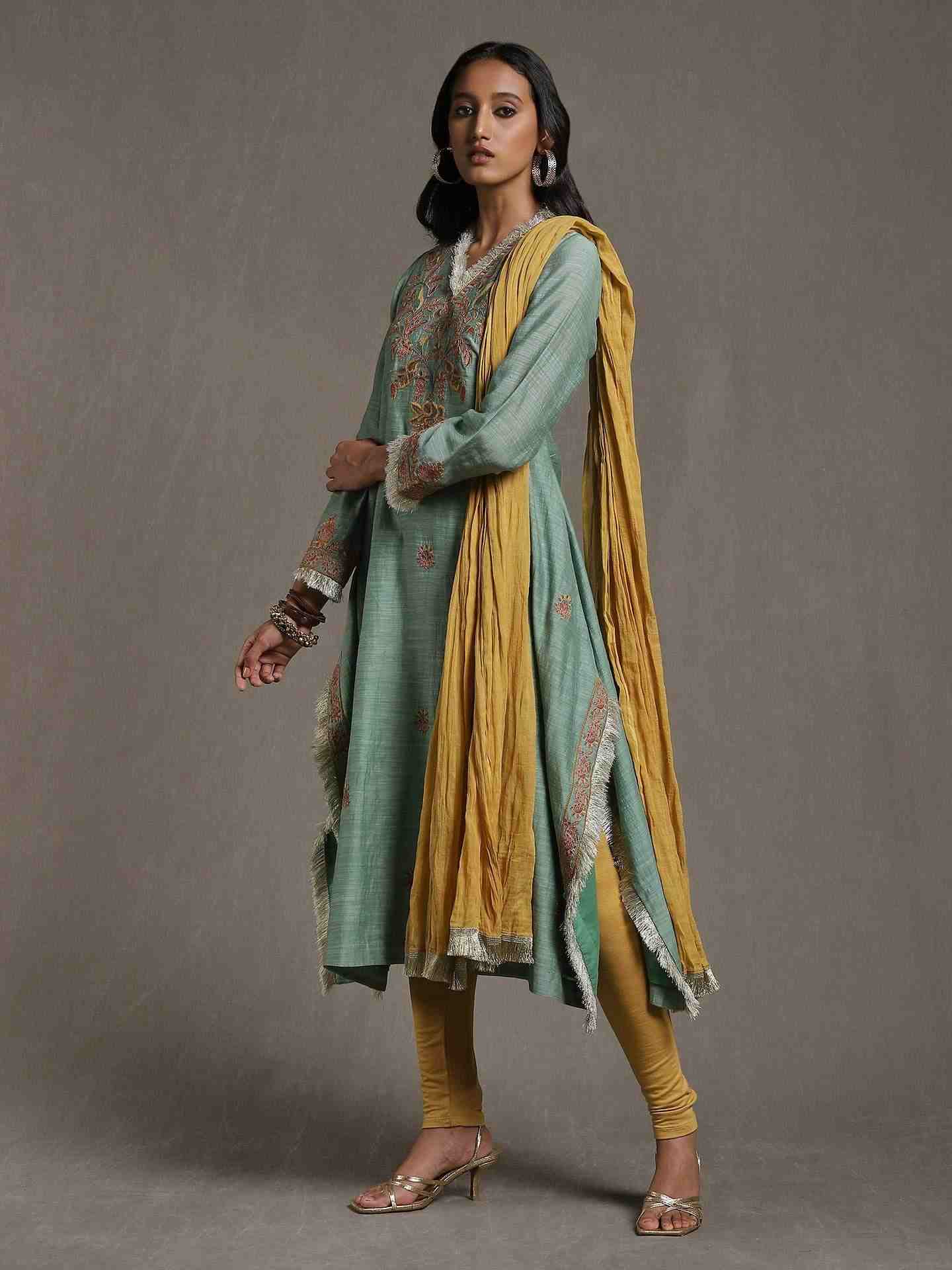 Green Emari Solid Chanderi Suit Set