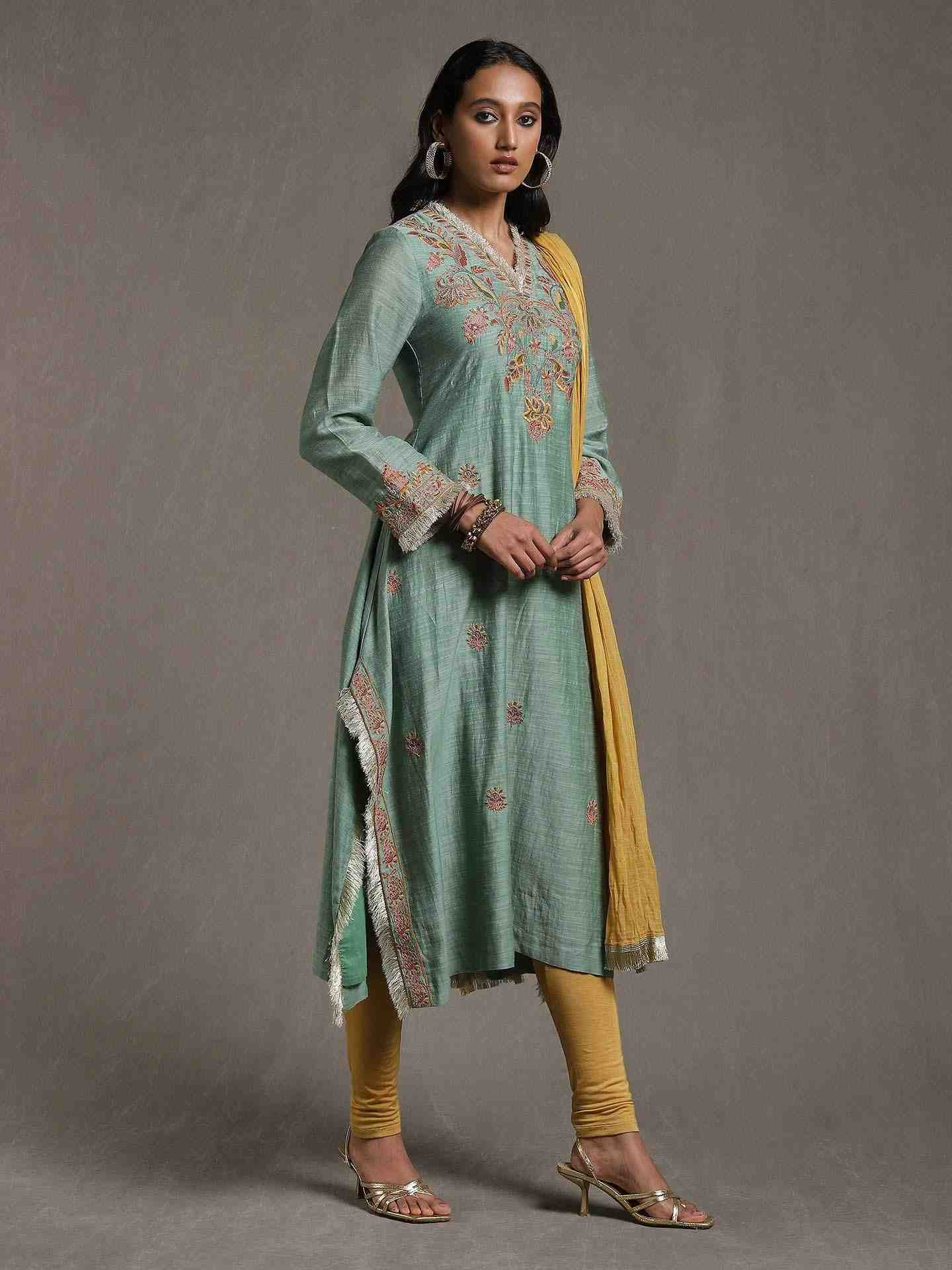 Green Emari Solid Chanderi Suit Set