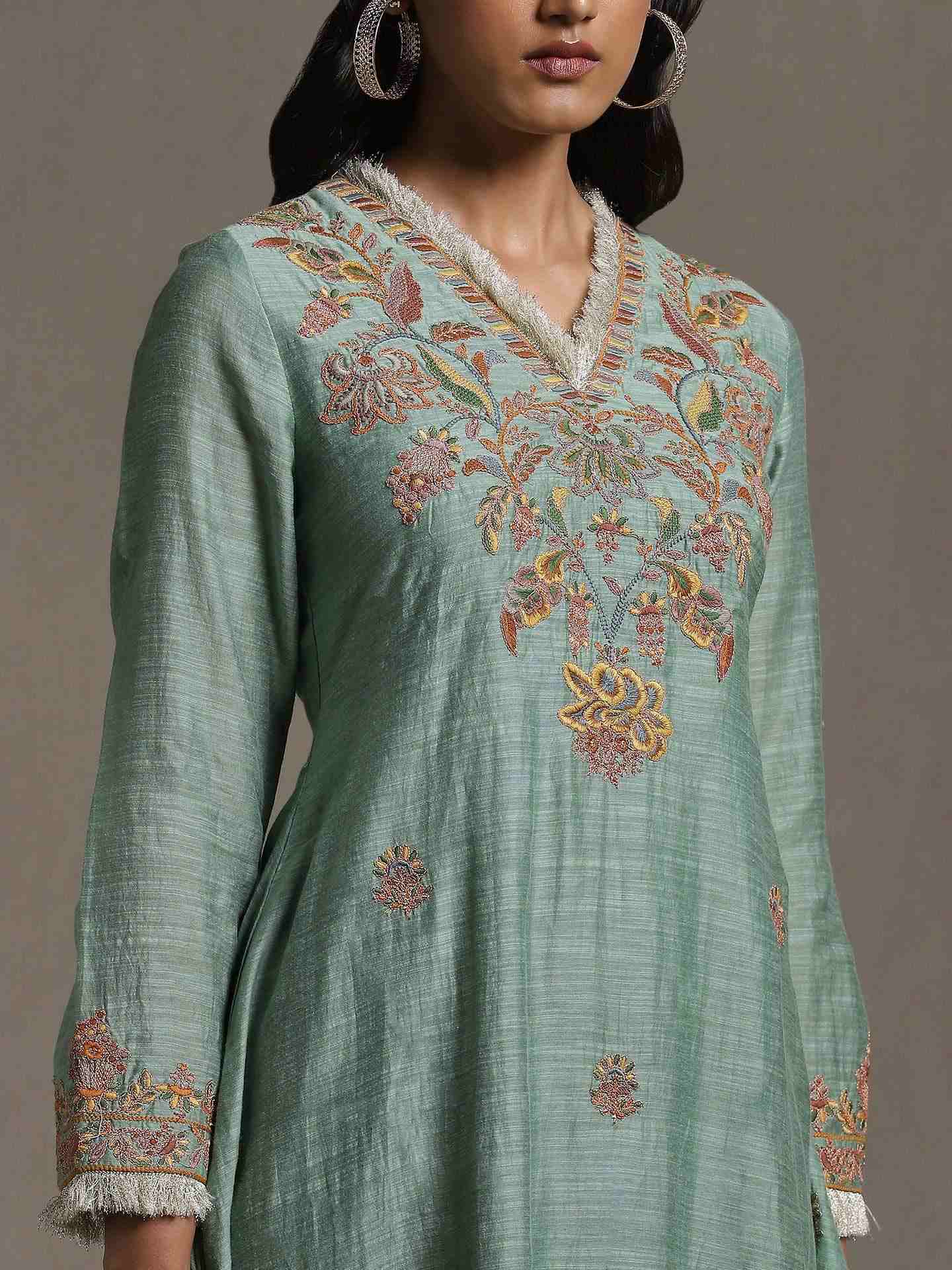 Green Emari Solid Chanderi Suit Set