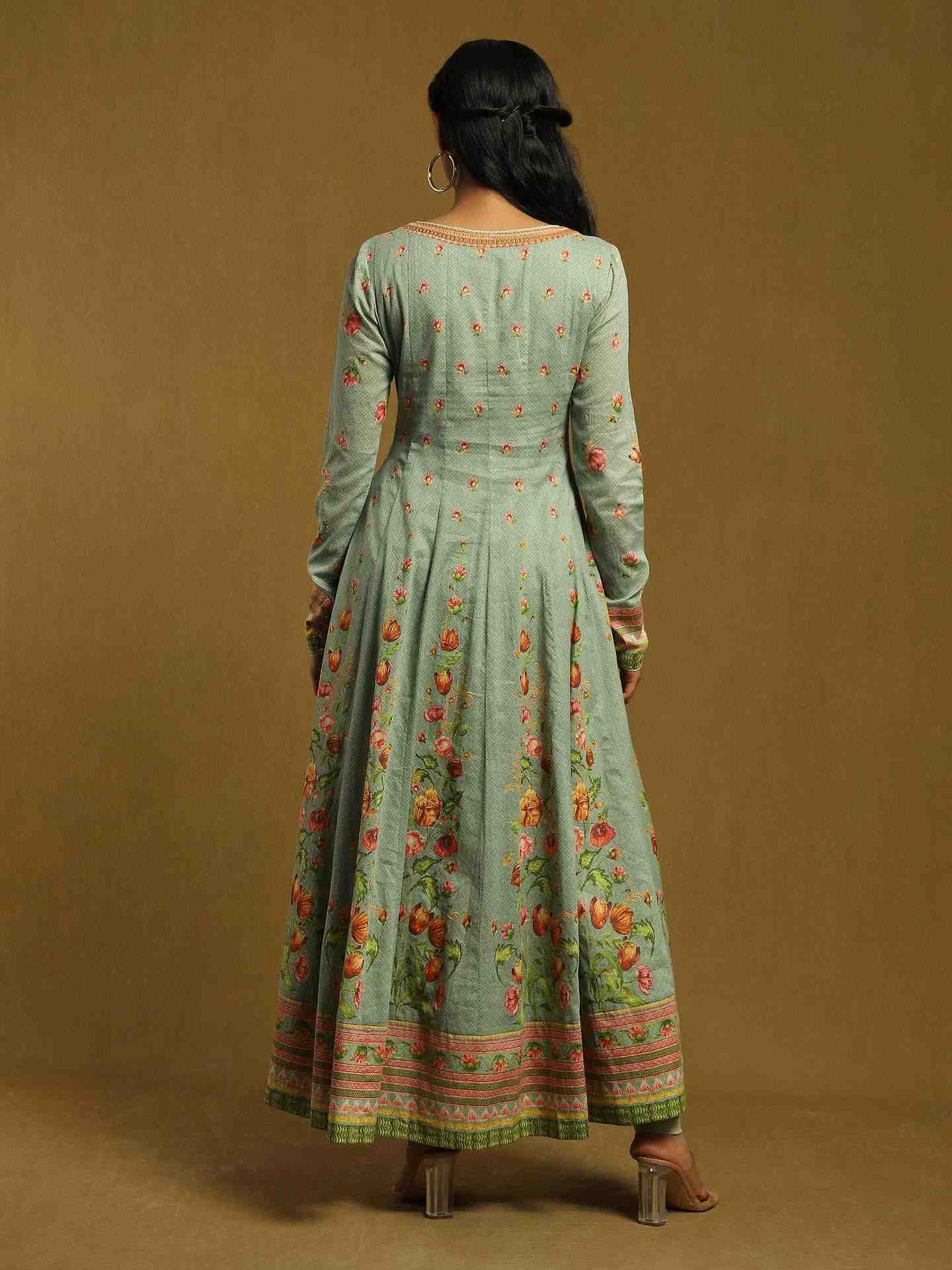 Green Gulzar Cotton Anarkali Suit Set