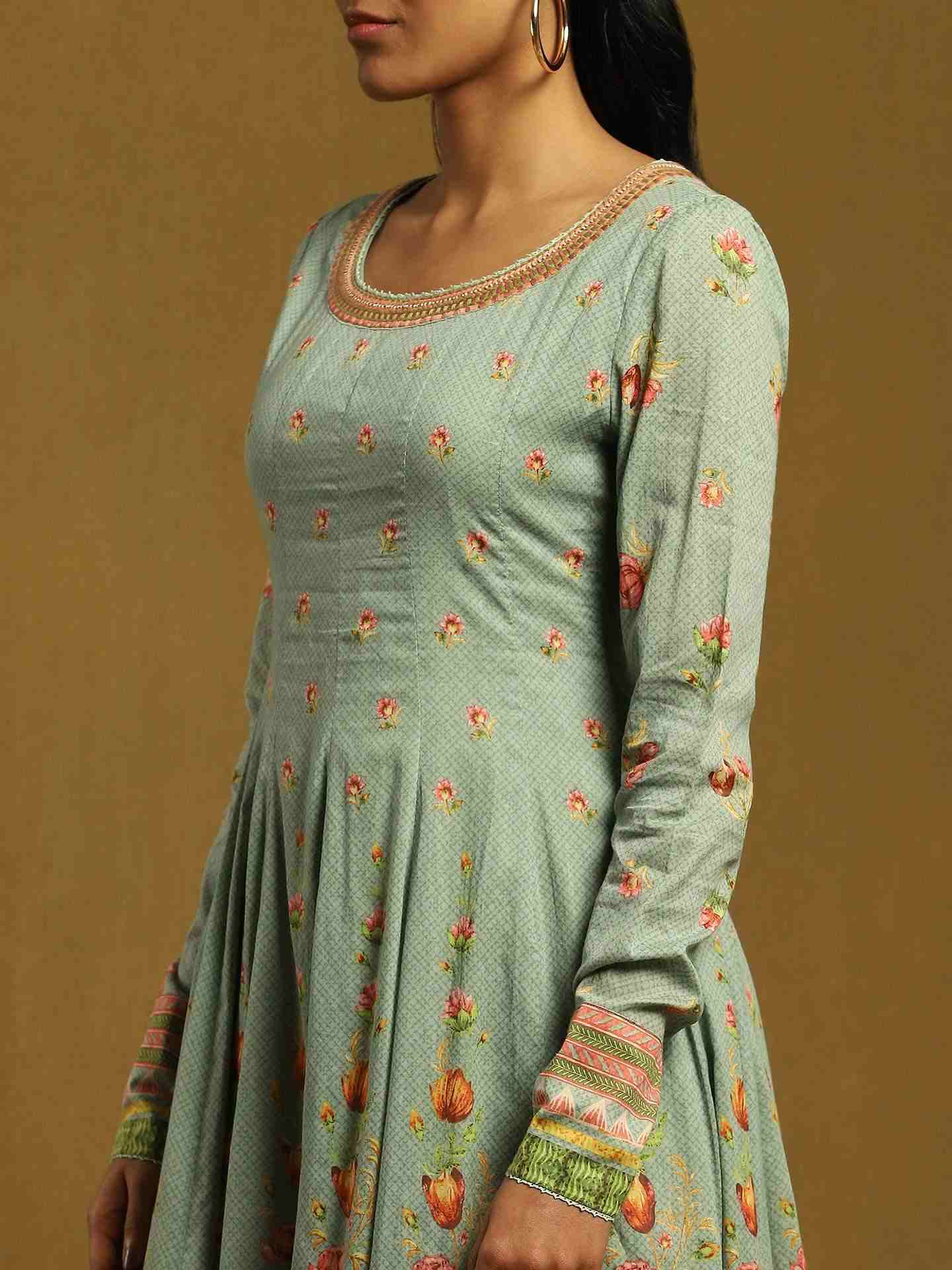 Green Gulzar Cotton Anarkali Suit Set