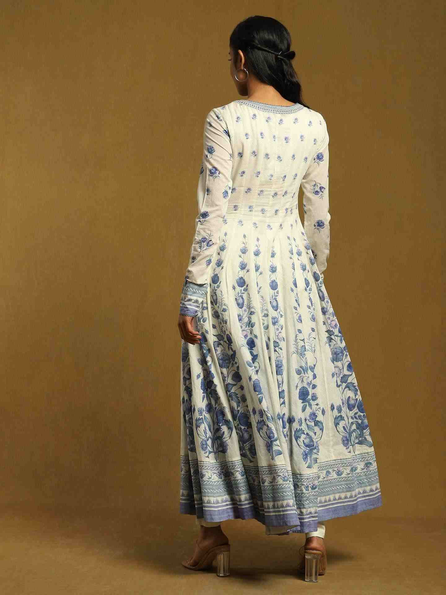 White Gulzar Cotton Anarkali Suit Set