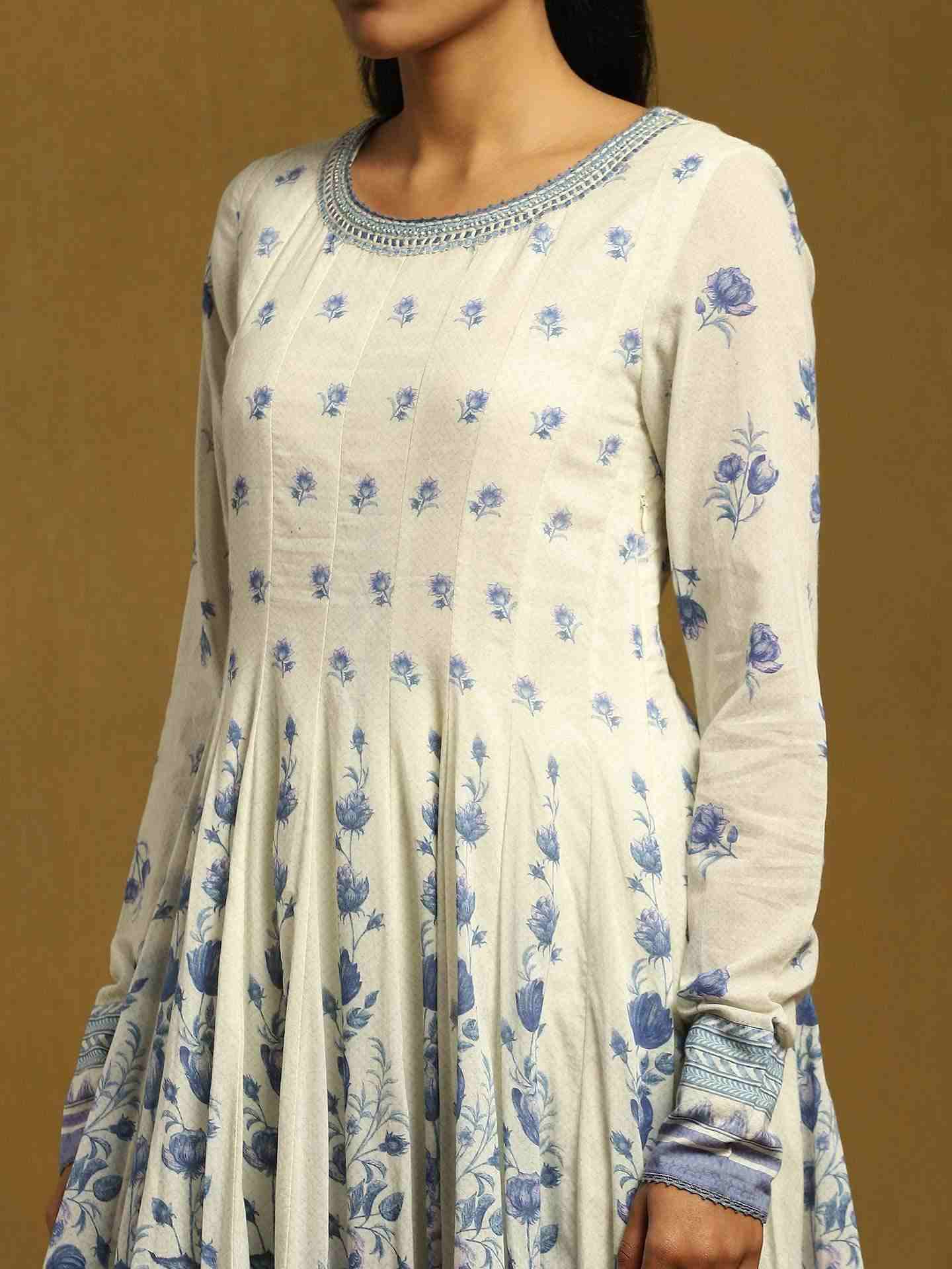White Gulzar Cotton Anarkali Suit Set
