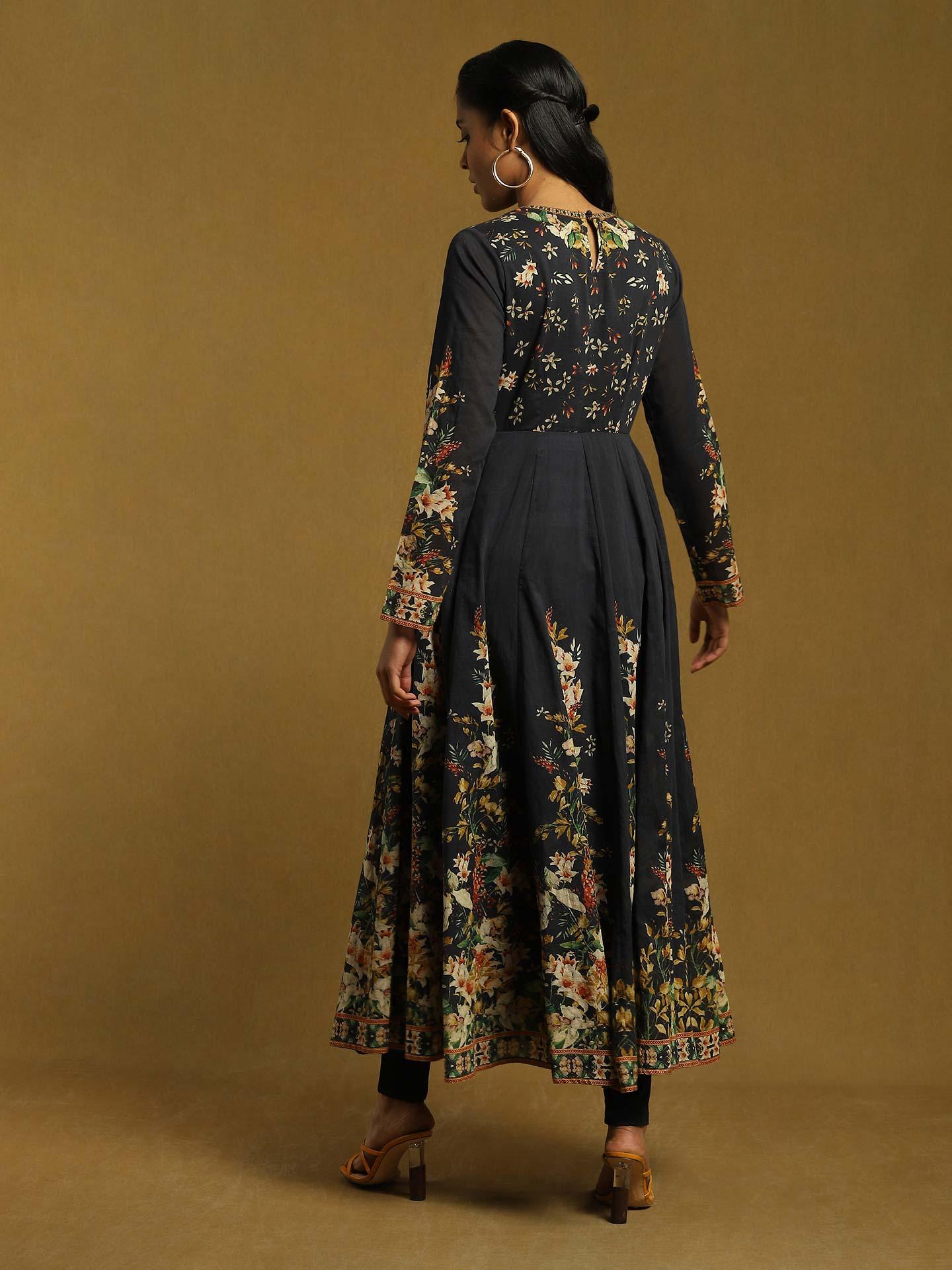 Black Lily Cotton Anarkali Suit Set