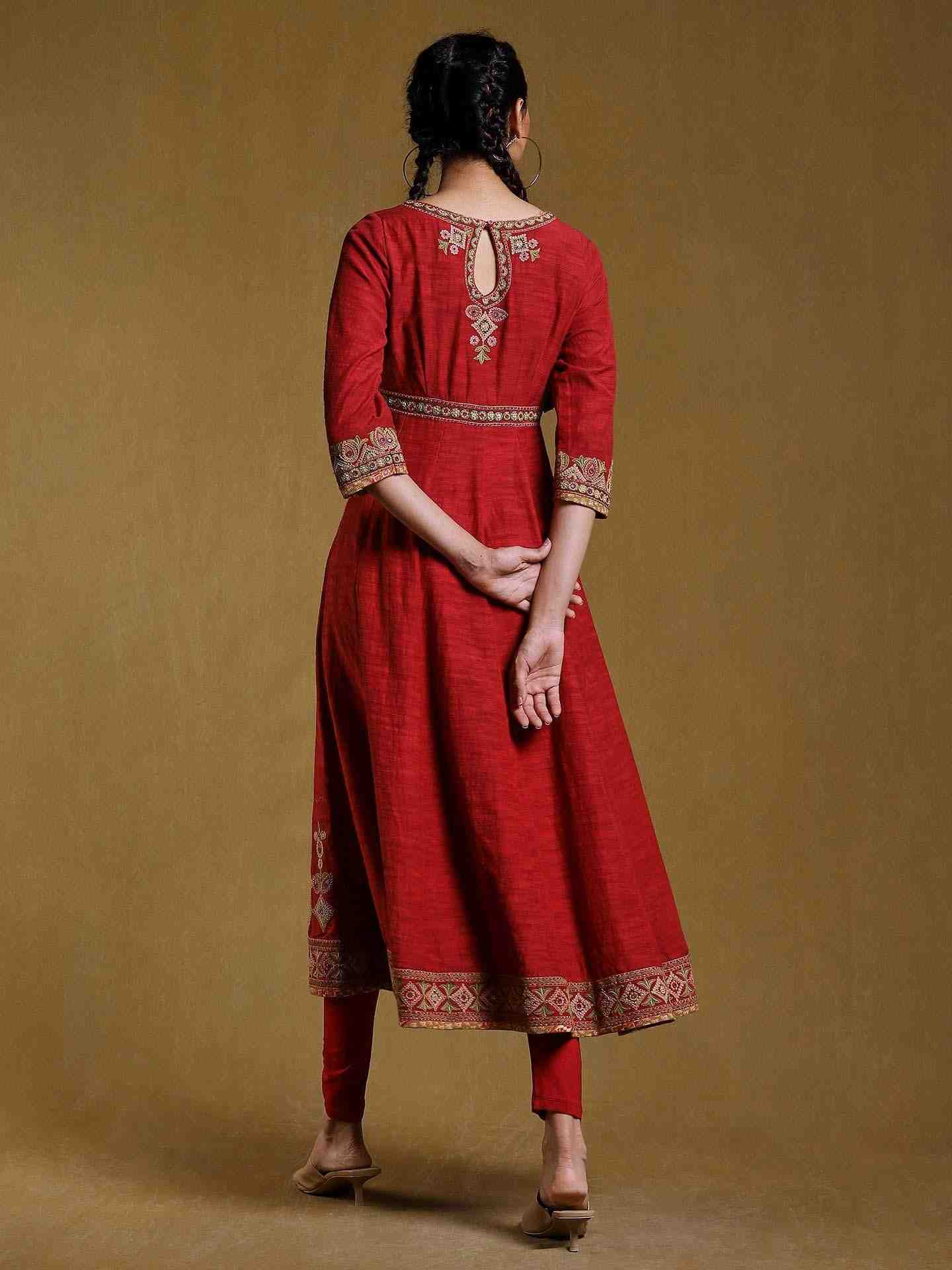 Red Dazzy Anarkali Suit Set