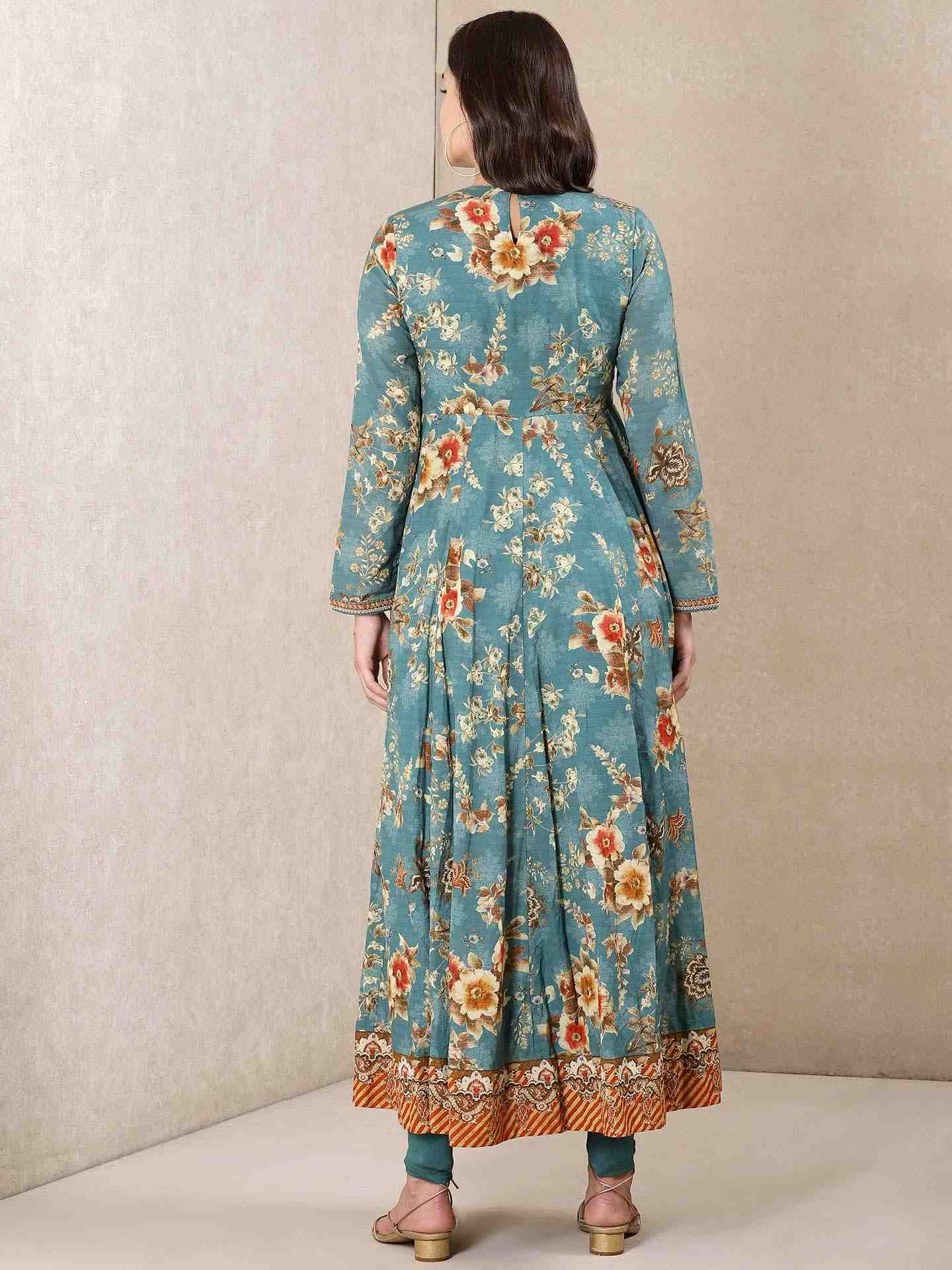 Teal Vintage Bright Anarkali Suit Set