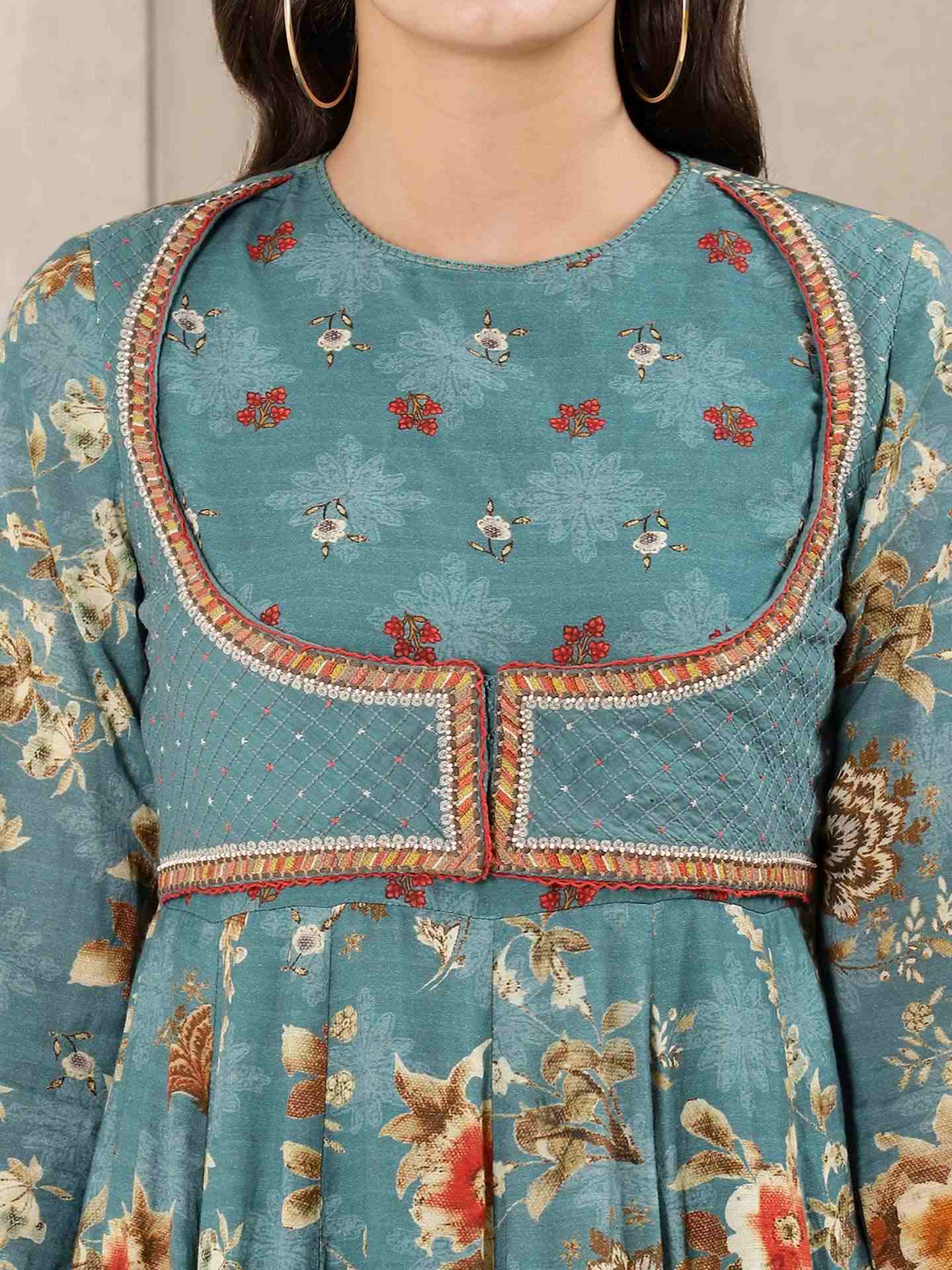 Teal Vintage Bright Anarkali Suit Set