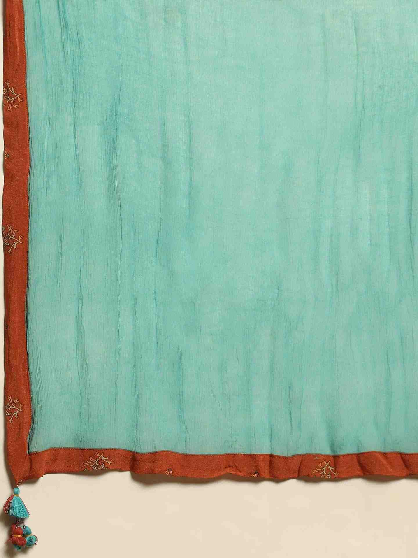 Rust Kalam Jamawar Crepe Anarkali Suit Set