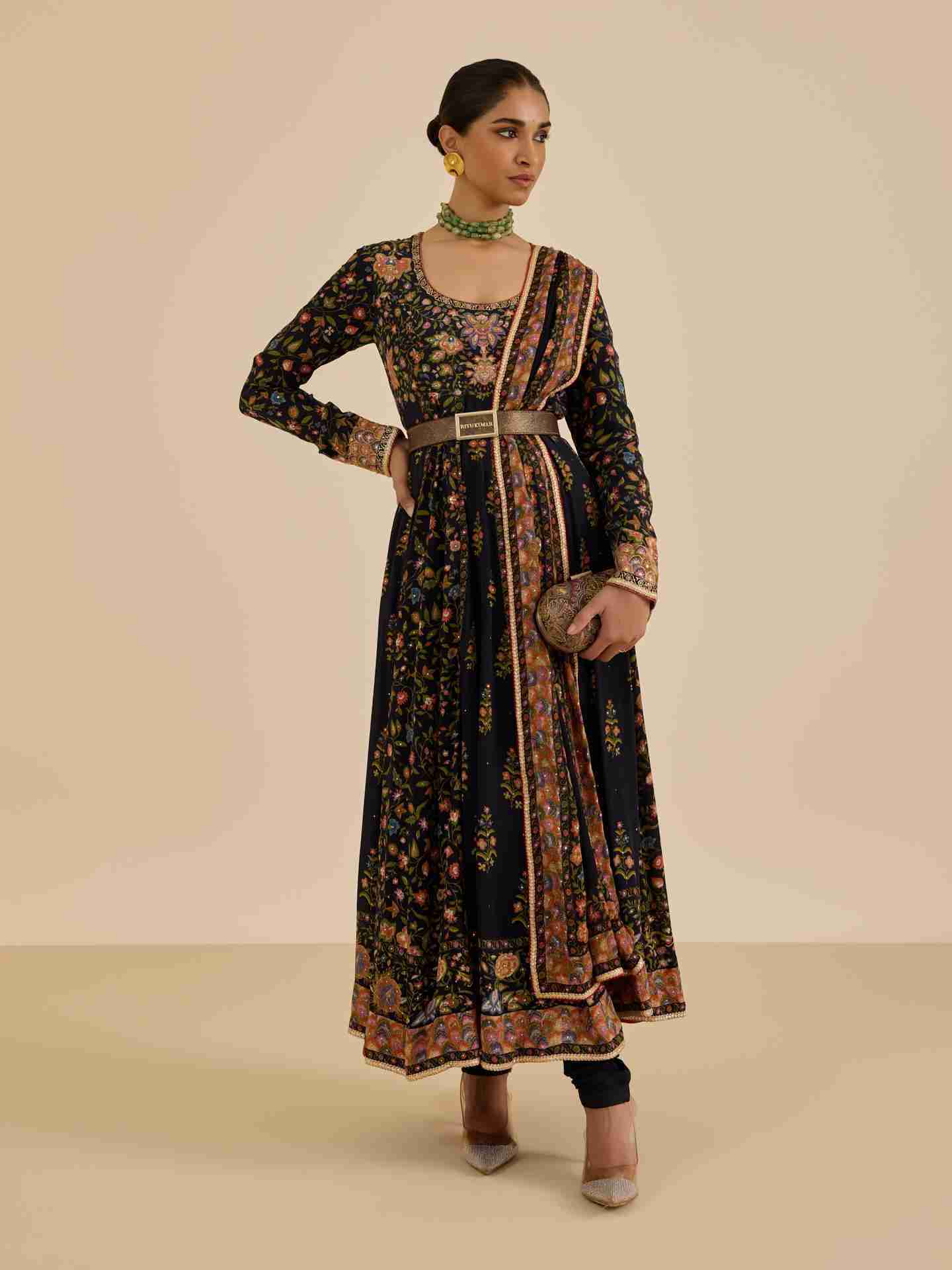 Black & Multi Pintado Suit Set