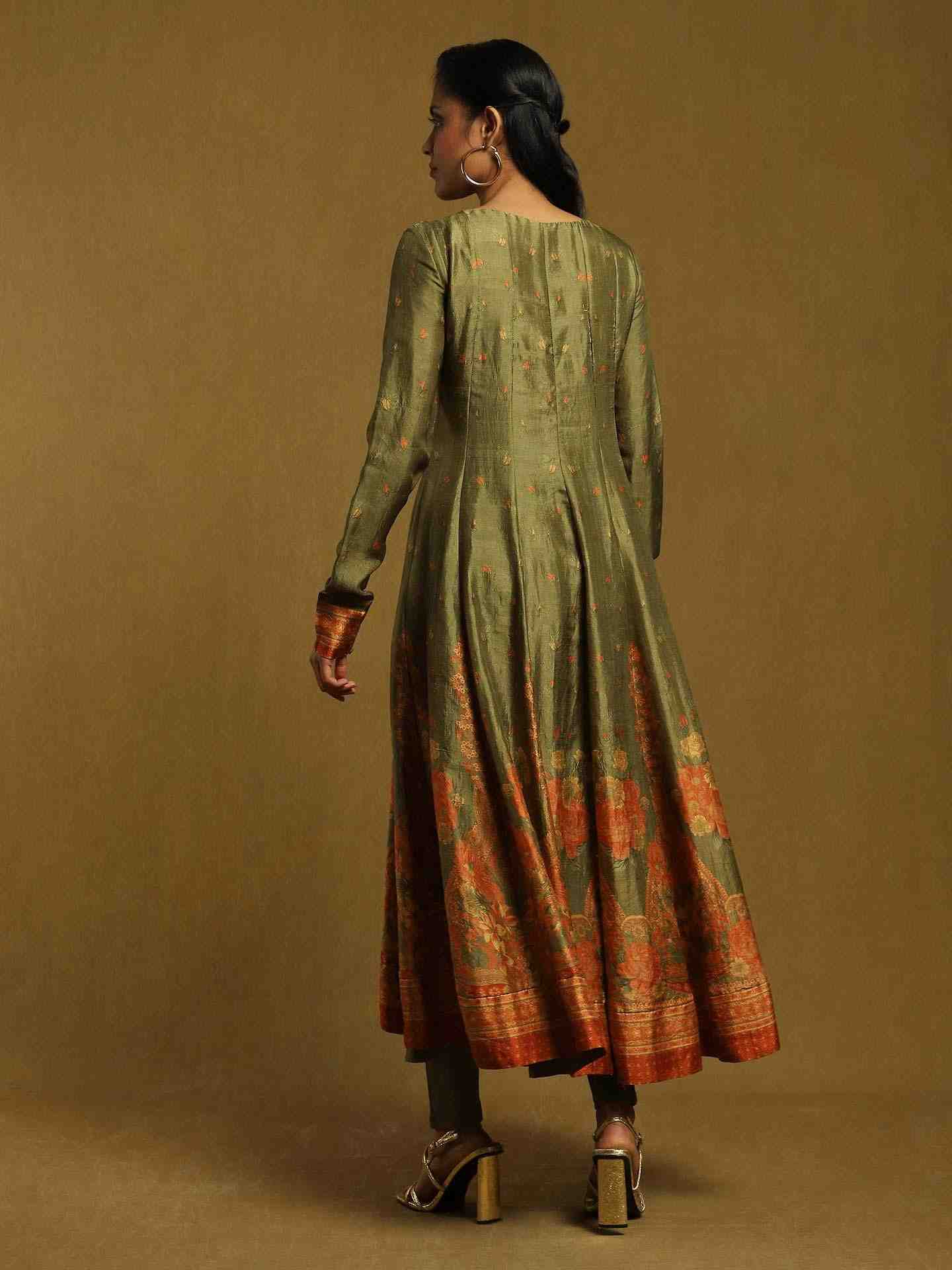 Olive Green Alexander Crepe Anarkali Suit Set