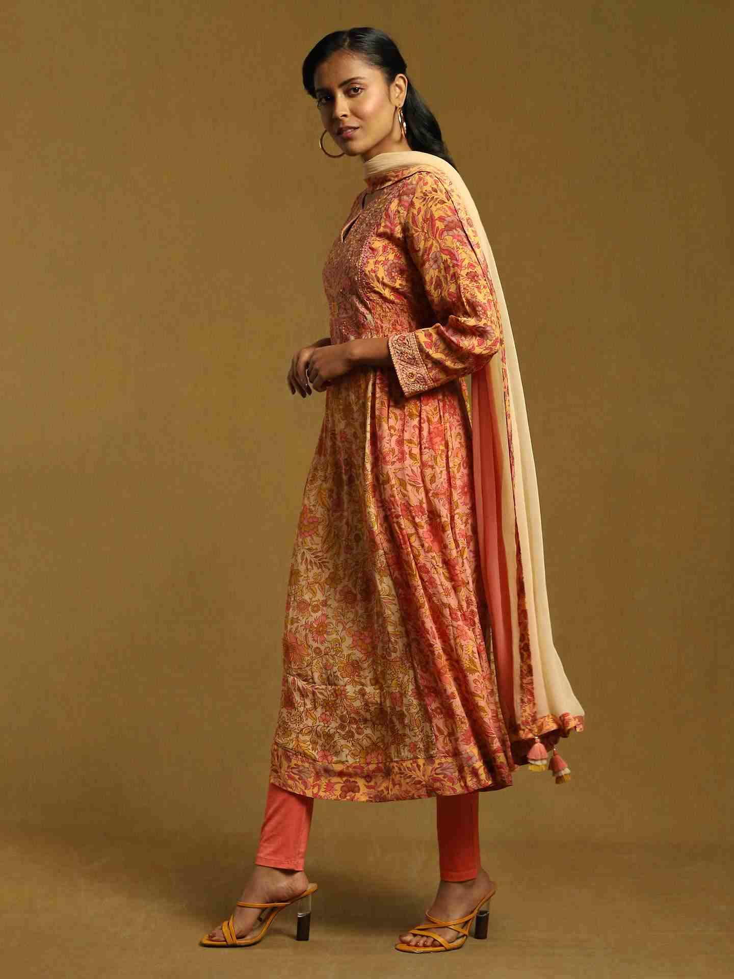 Peach Alyssa Crepe Anarkali Suit Set