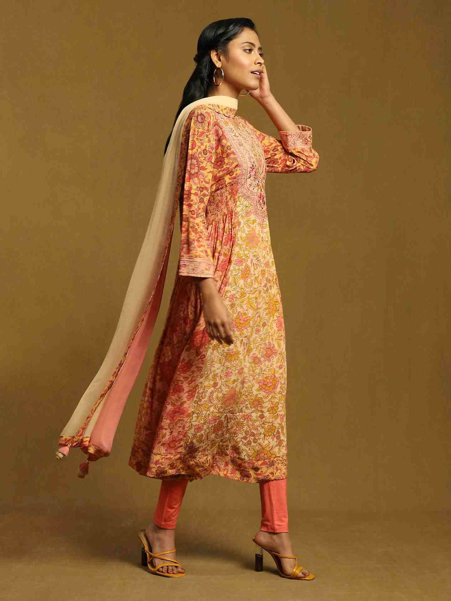 Peach Alyssa Crepe Anarkali Suit Set
