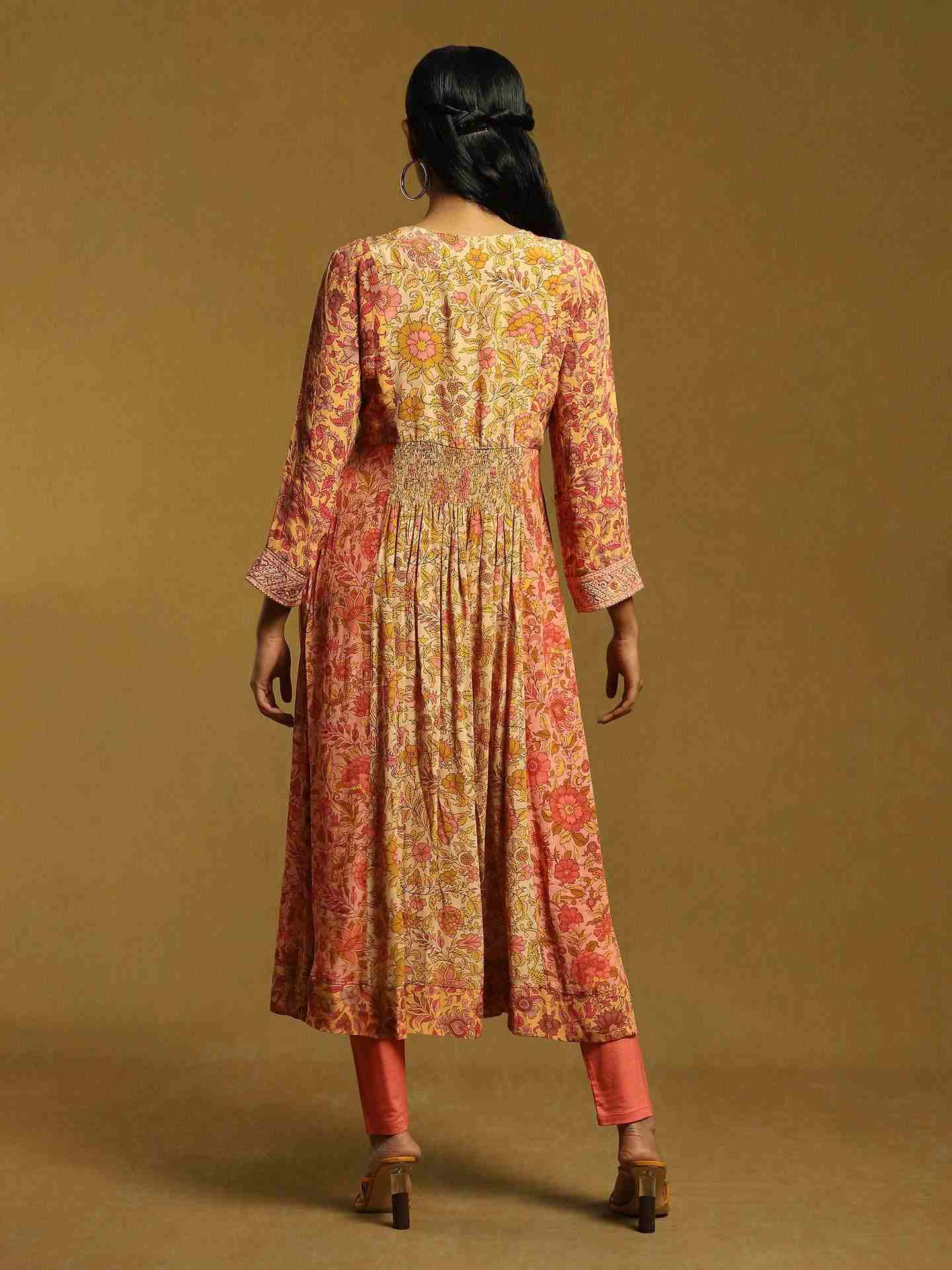 Peach Alyssa Crepe Anarkali Suit Set