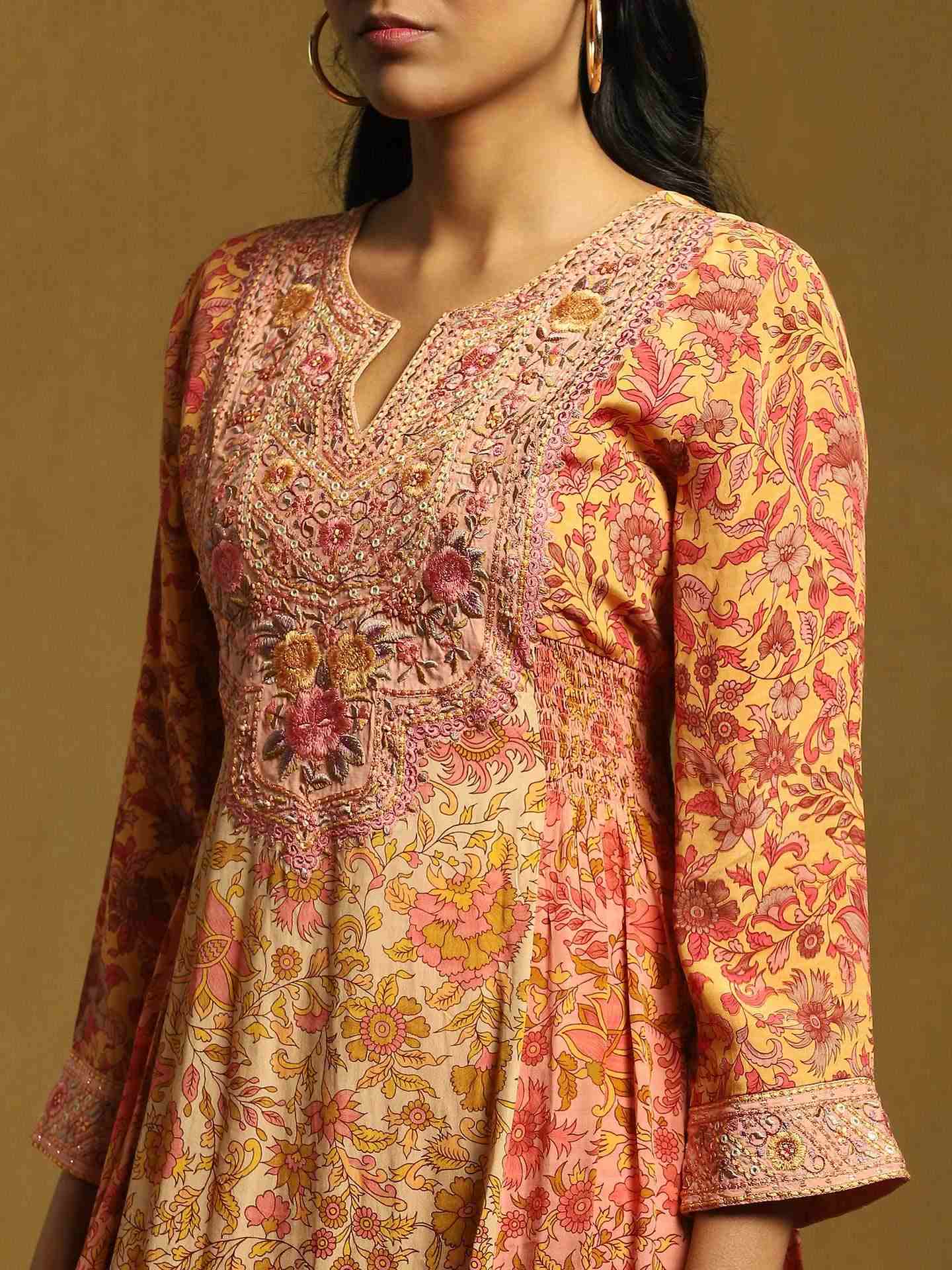 Peach Alyssa Crepe Anarkali Suit Set
