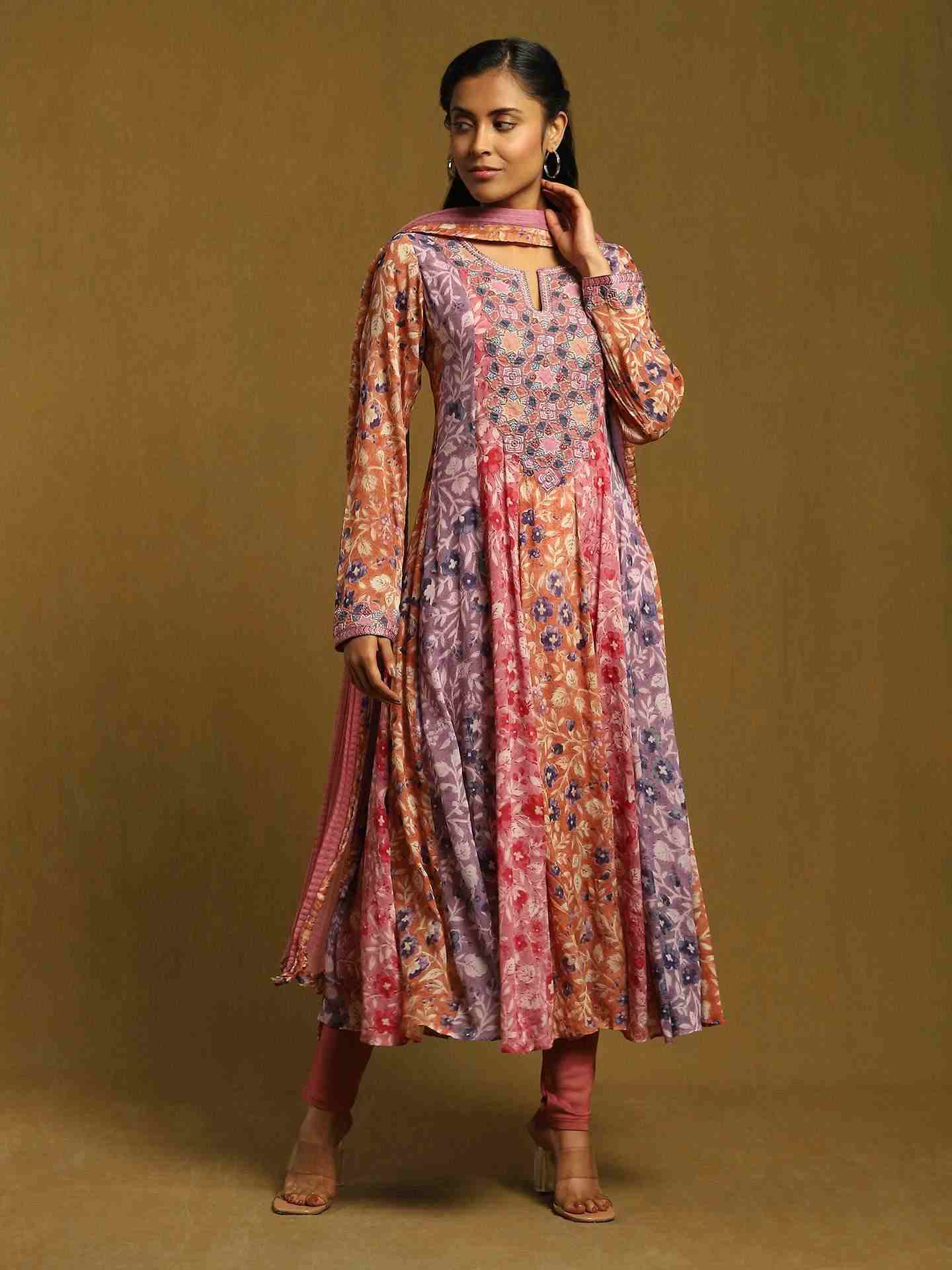 Purple Mumtaz Anarkali Suit Set