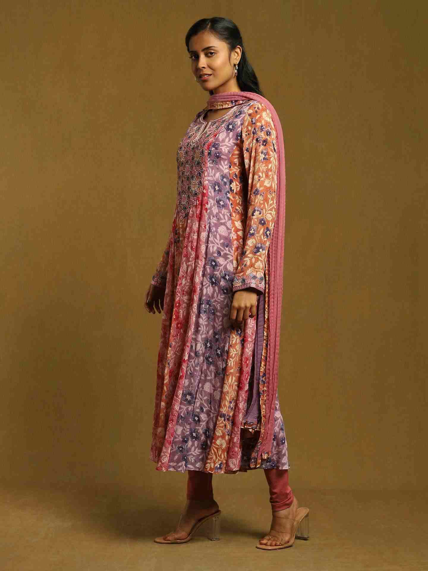 Purple Mumtaz Anarkali Suit Set