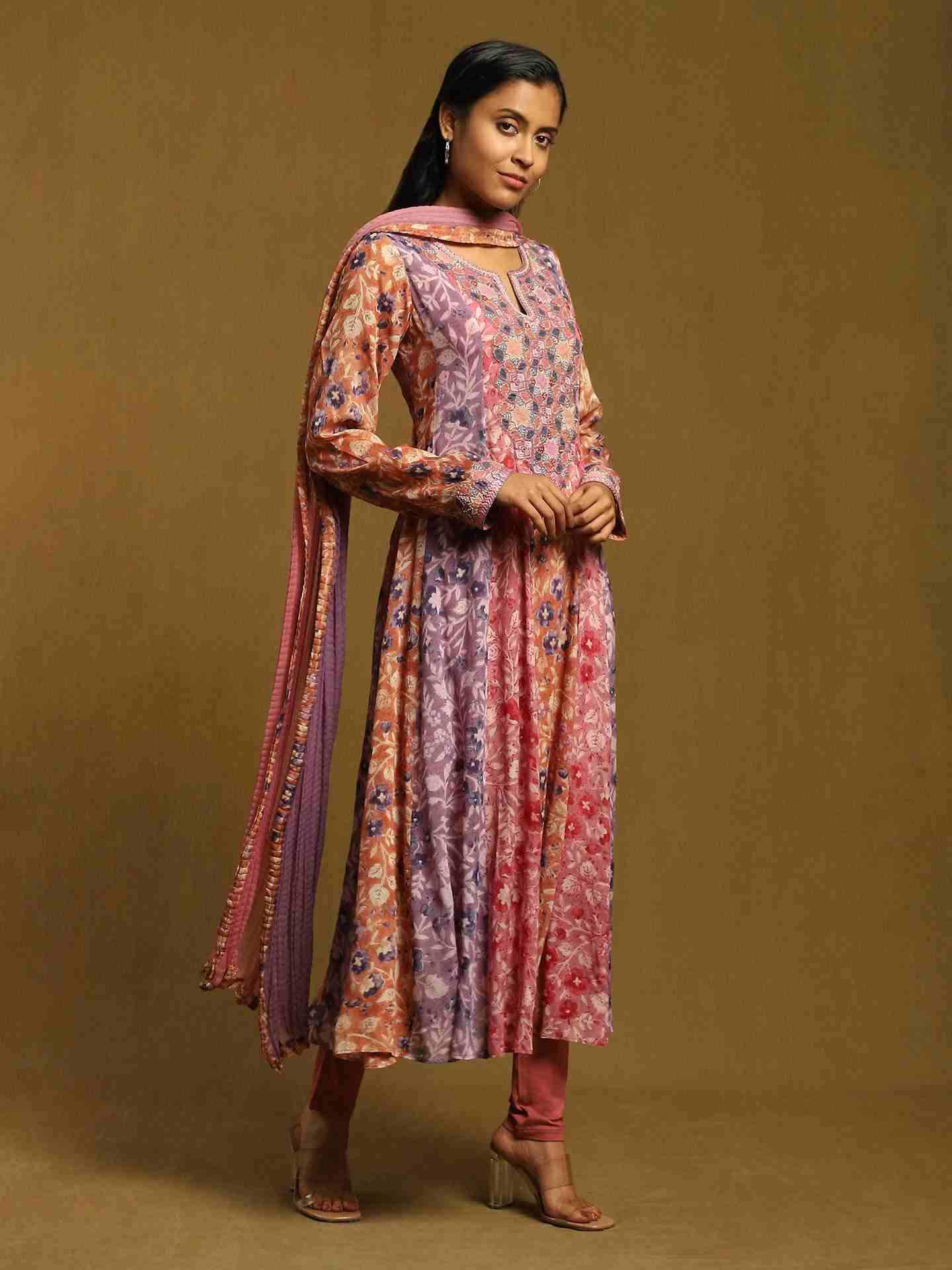 Purple Mumtaz Anarkali Suit Set