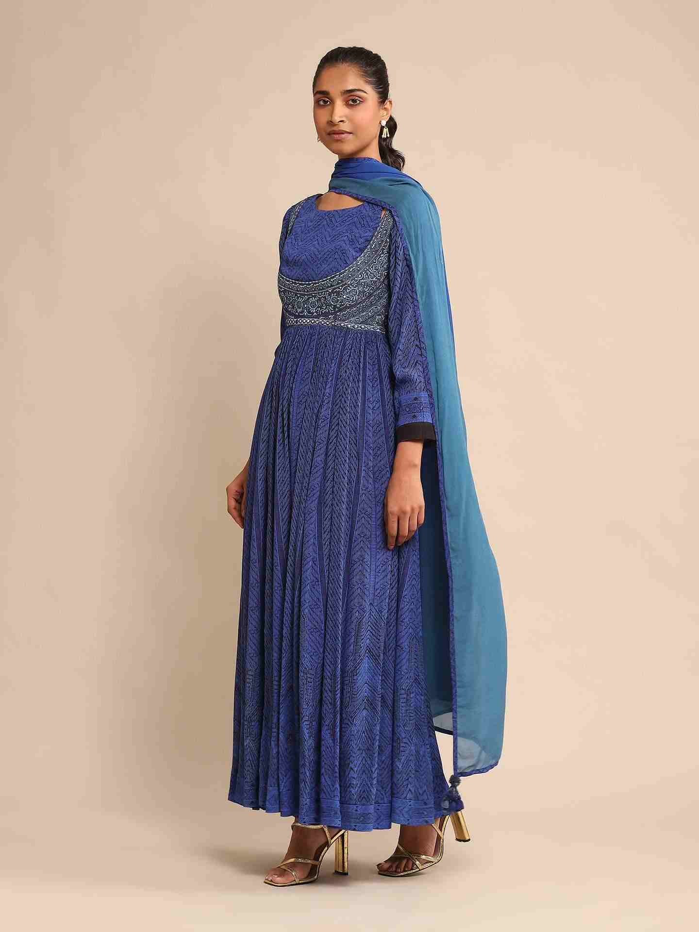 Blue Zanya Anarkali Suit Set