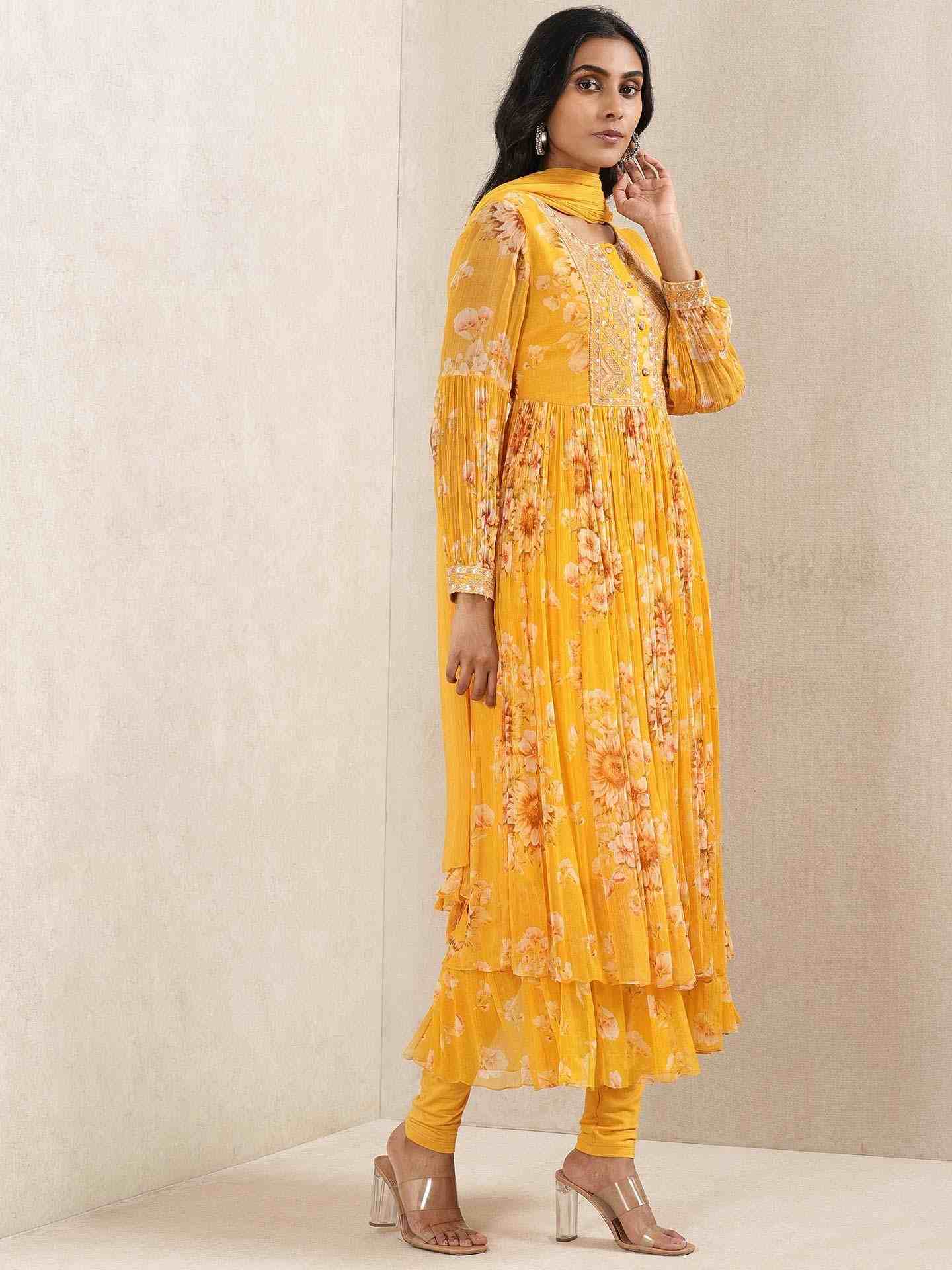 Yellow Carnation Anarkali Suit Set