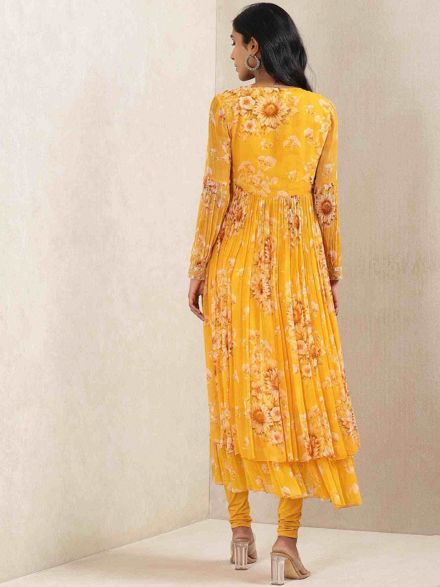 Yellow Carnation Anarkali Suit Set