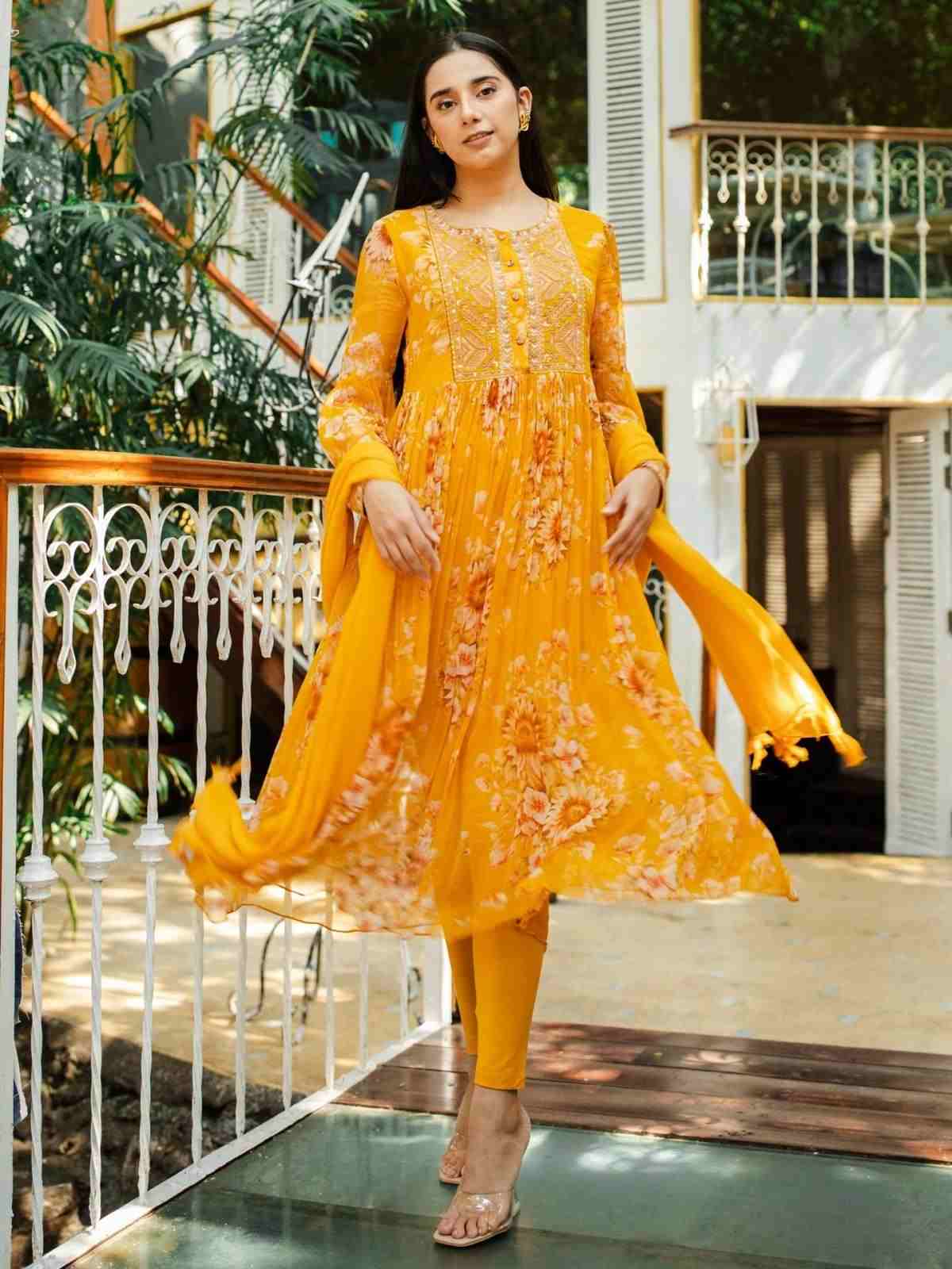 Yellow Carnation Anarkali Suit Set