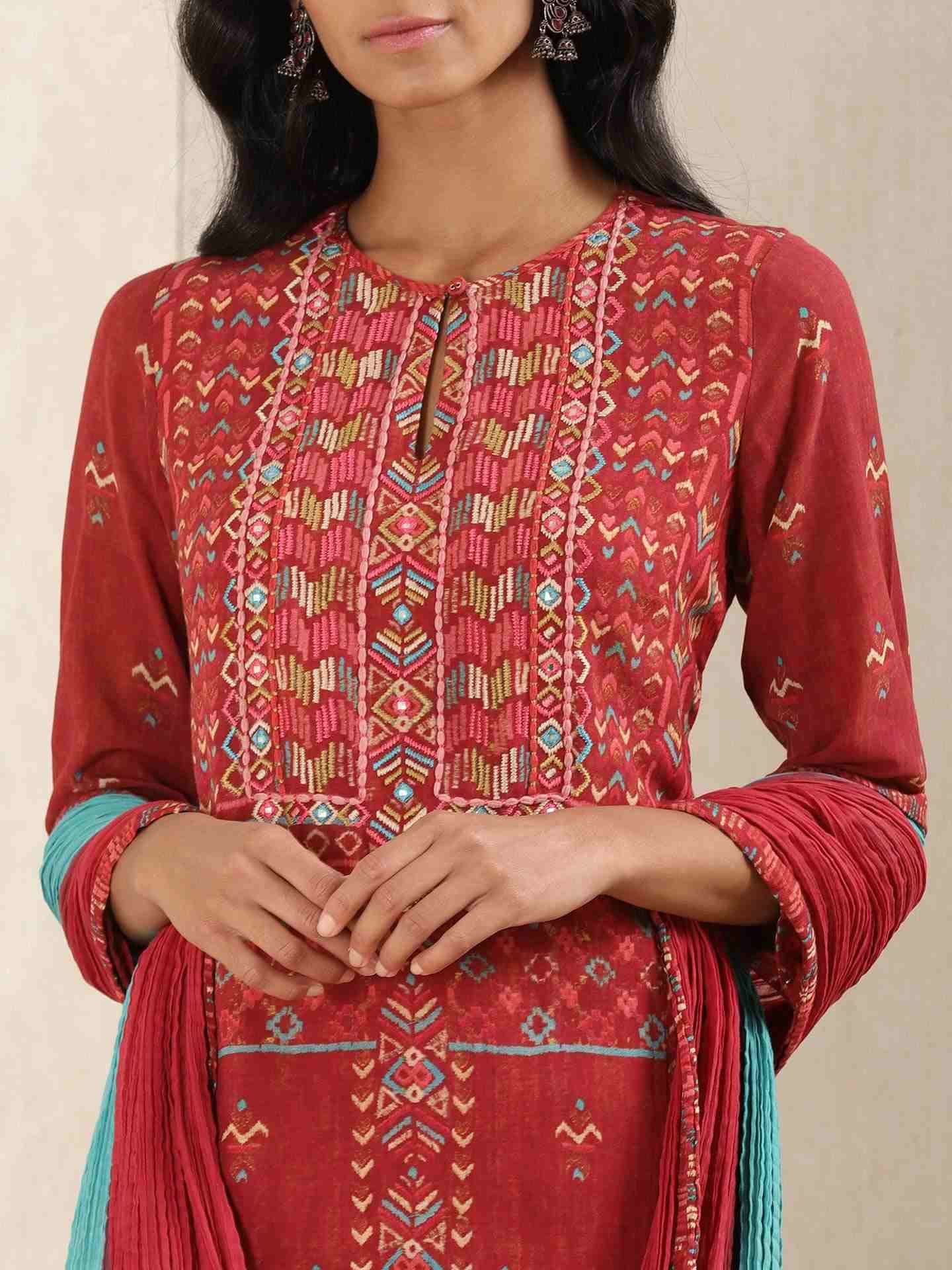 Red Indranil Suit Set