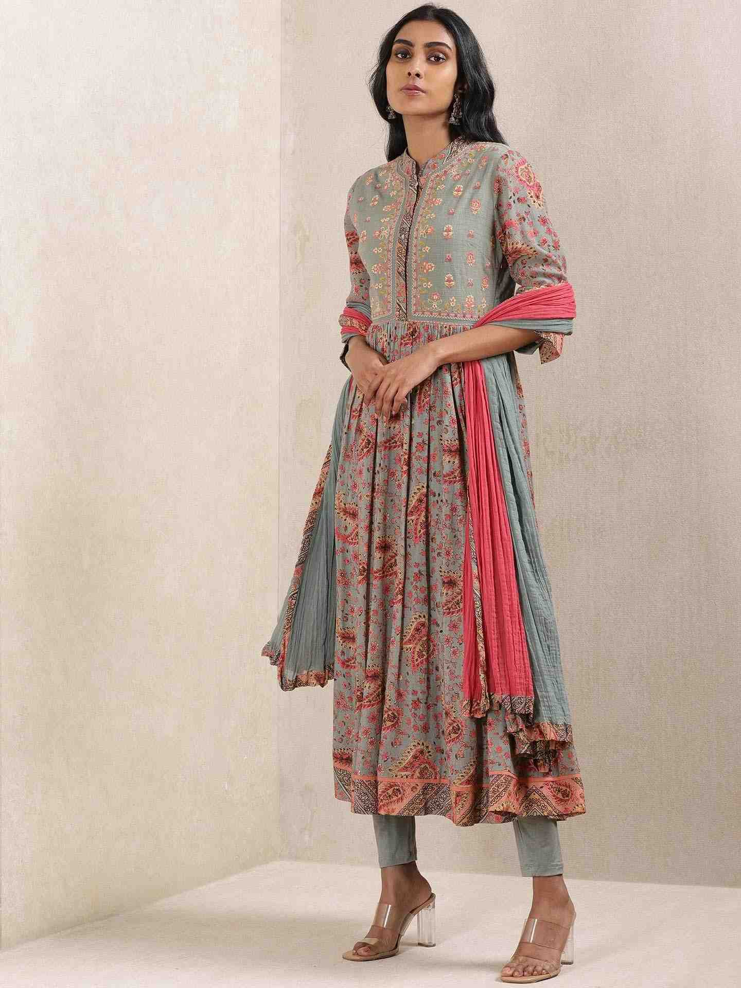 Grey Kanika Anarkali Suit Set