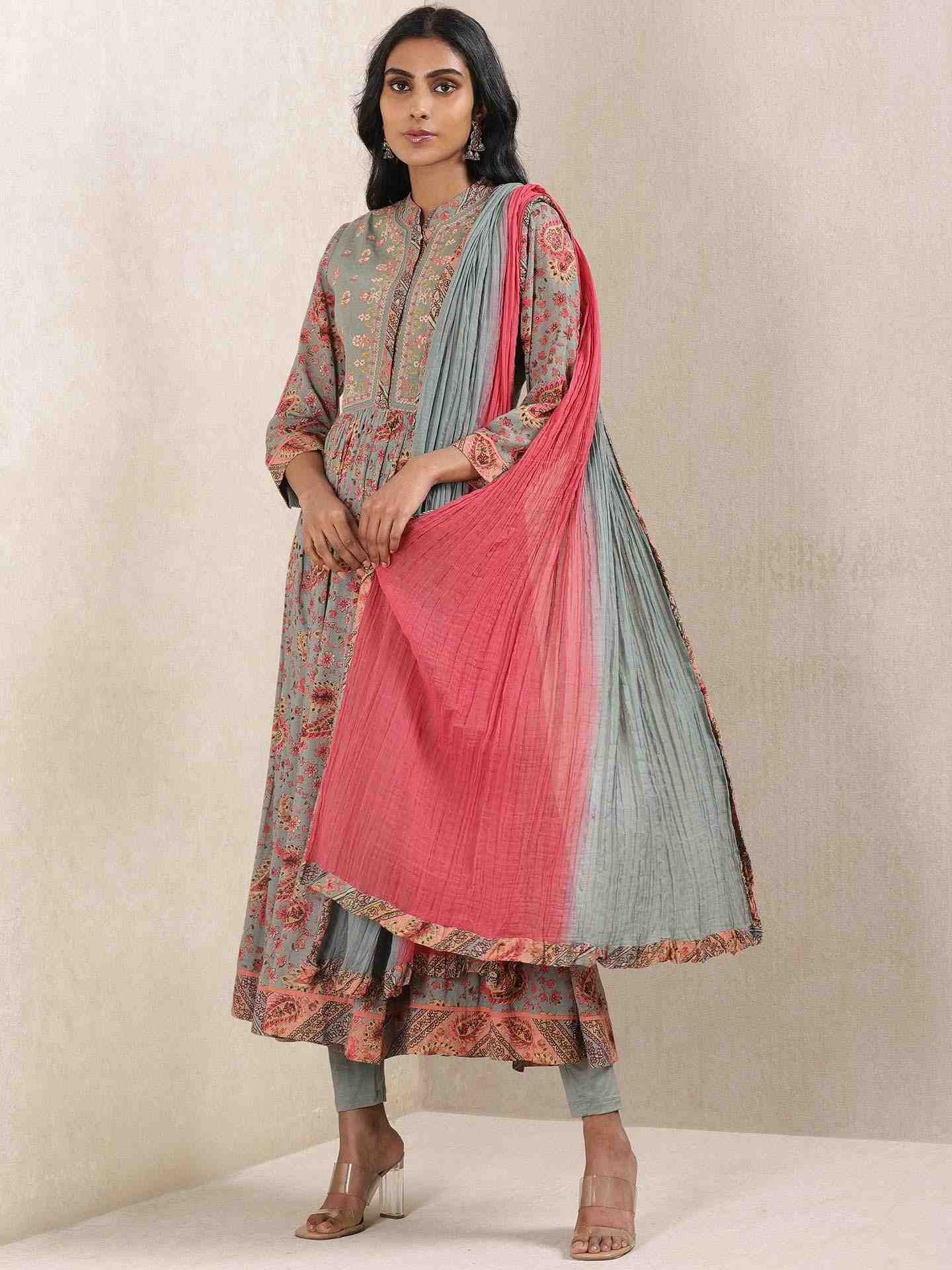 Grey Kanika Anarkali Suit Set