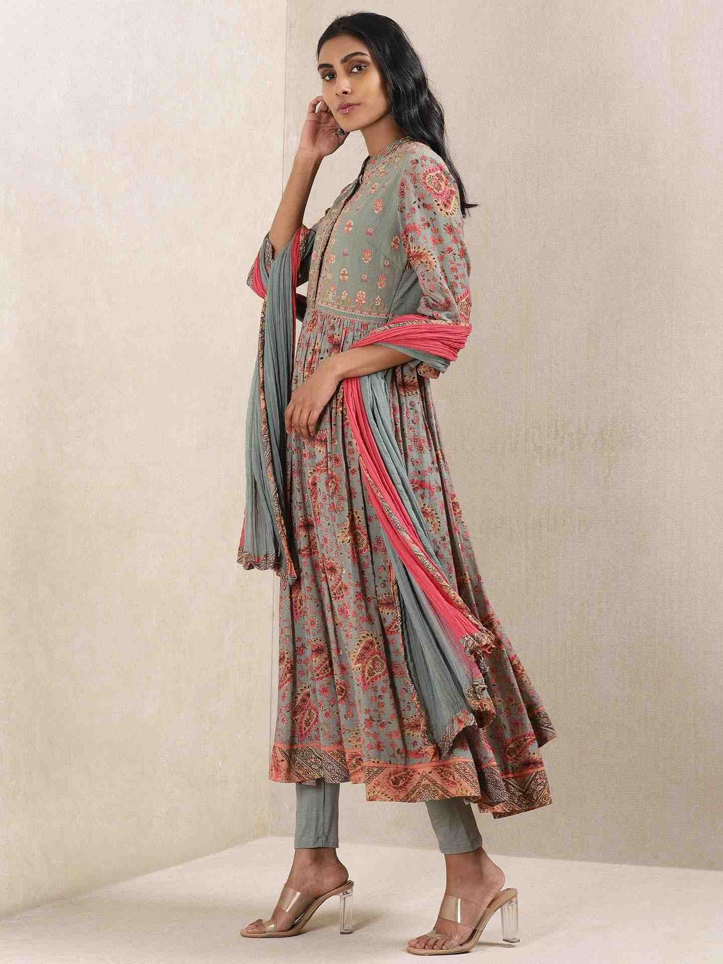 Grey Kanika Anarkali Suit Set