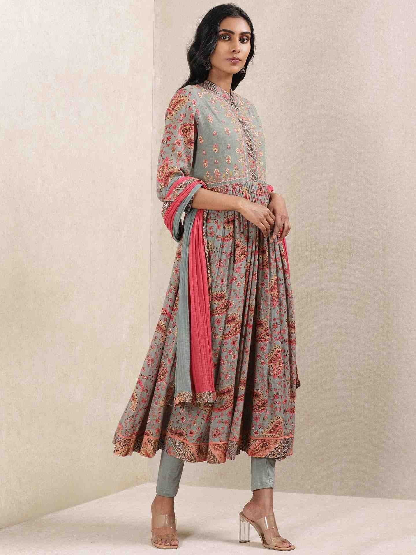Grey Kanika Anarkali Suit Set