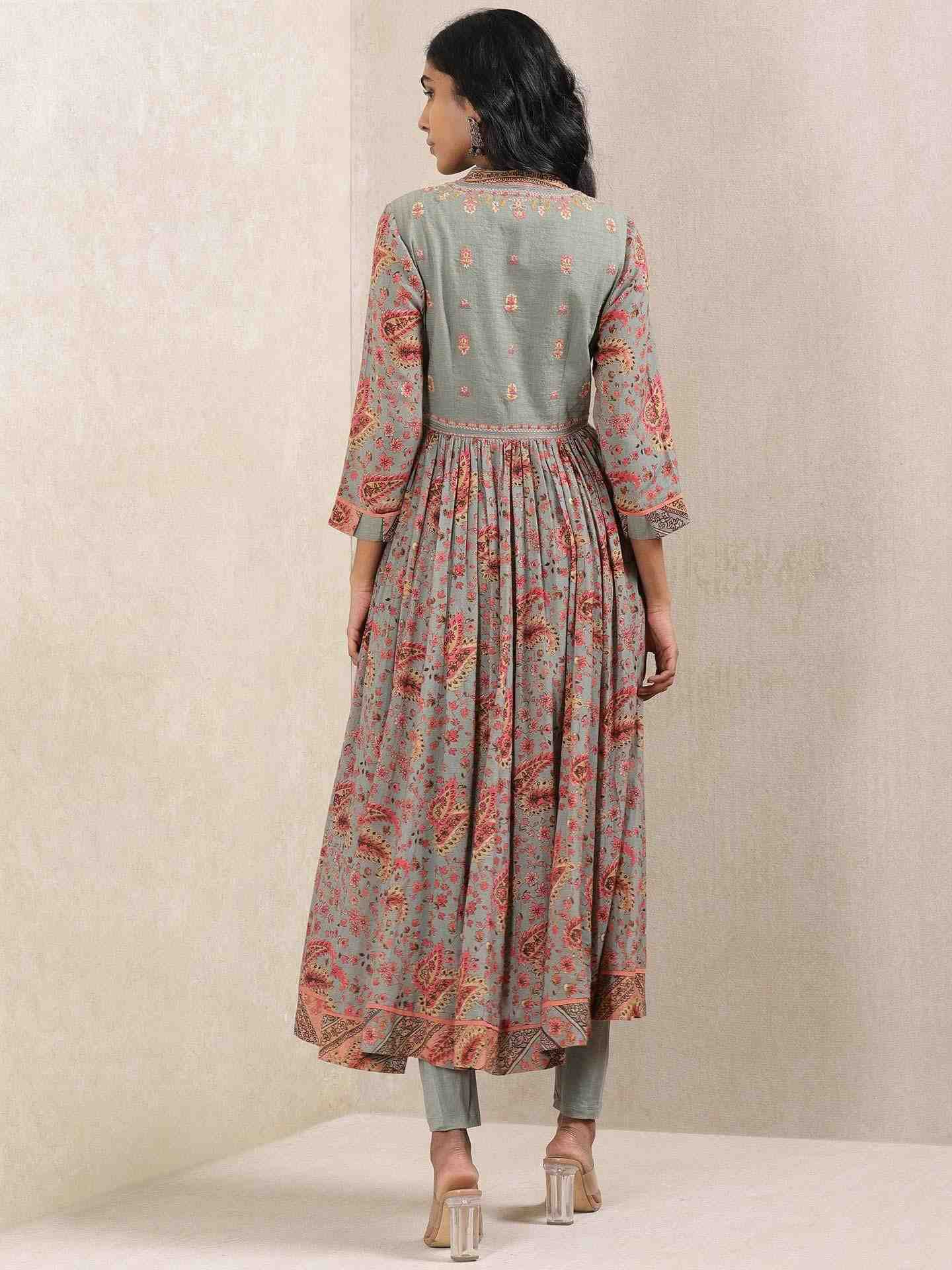 Grey Kanika Anarkali Suit Set