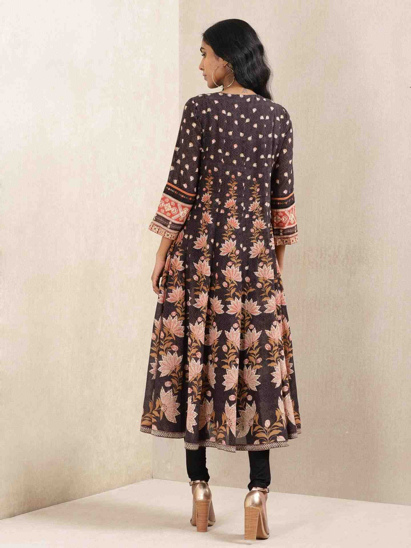 Black Waterfall Anarkali Suit Set