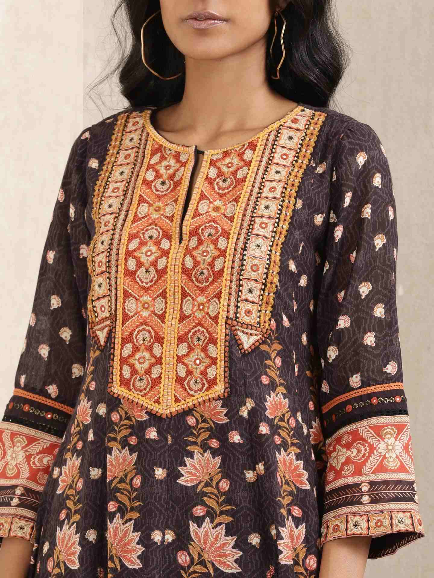 Black Waterfall Anarkali Suit Set