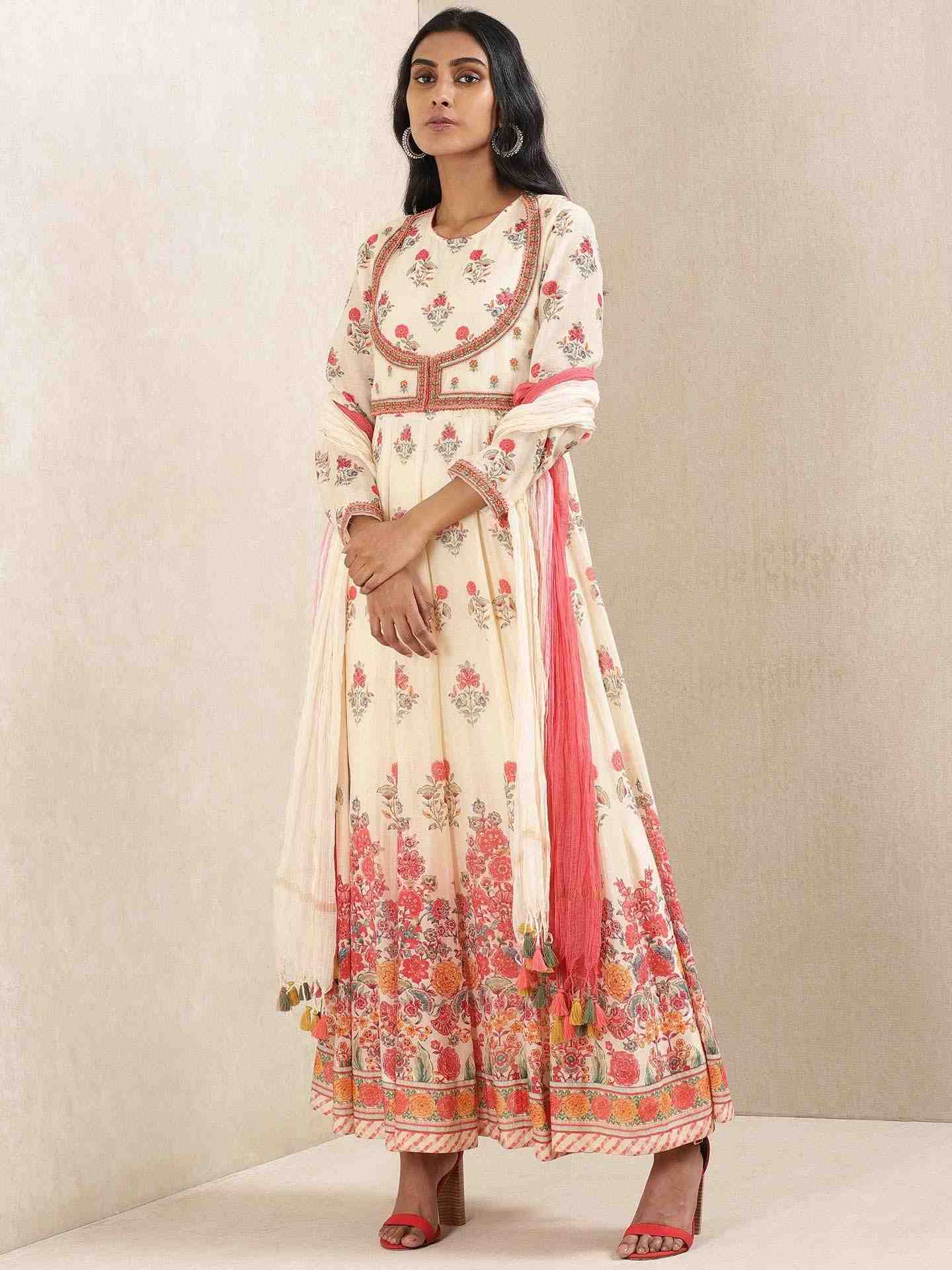 Ecru Keya Layout Anarkali Suit Set