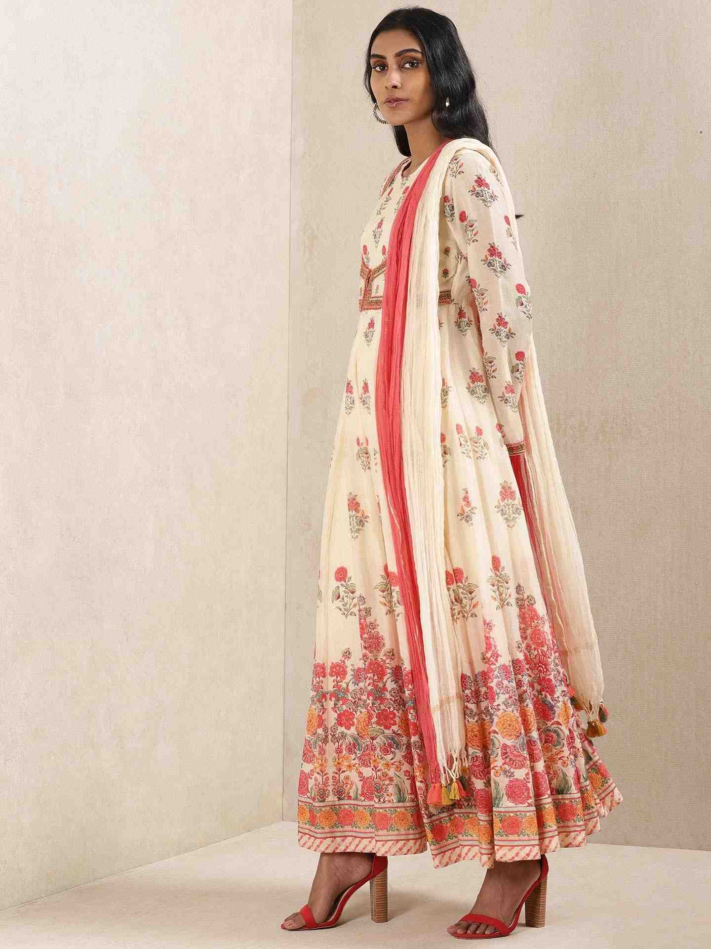 Ecru Keya Layout Anarkali Suit Set