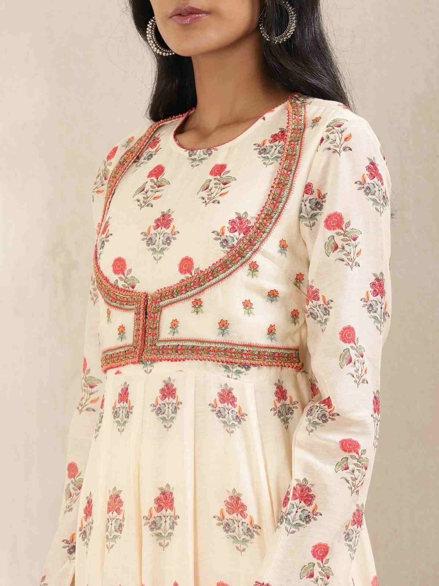 Ecru Keya Layout Anarkali Suit Set