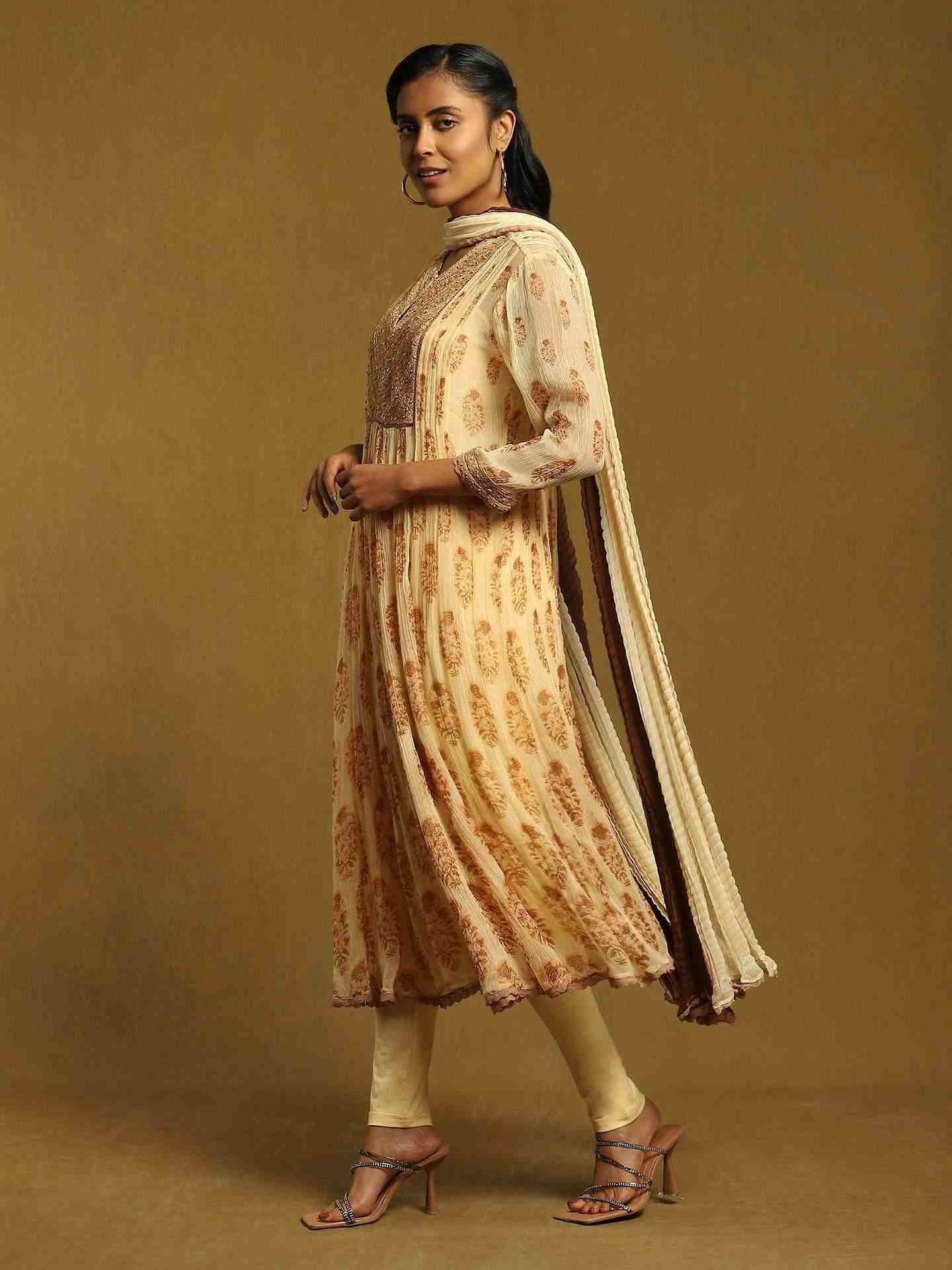 Beige Mogra Butti Suit Set