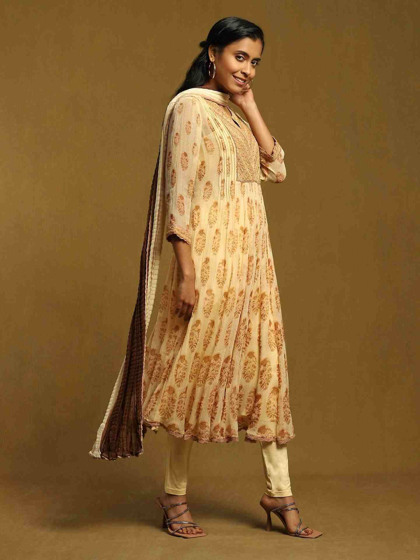 Beige Mogra Butti Suit Set