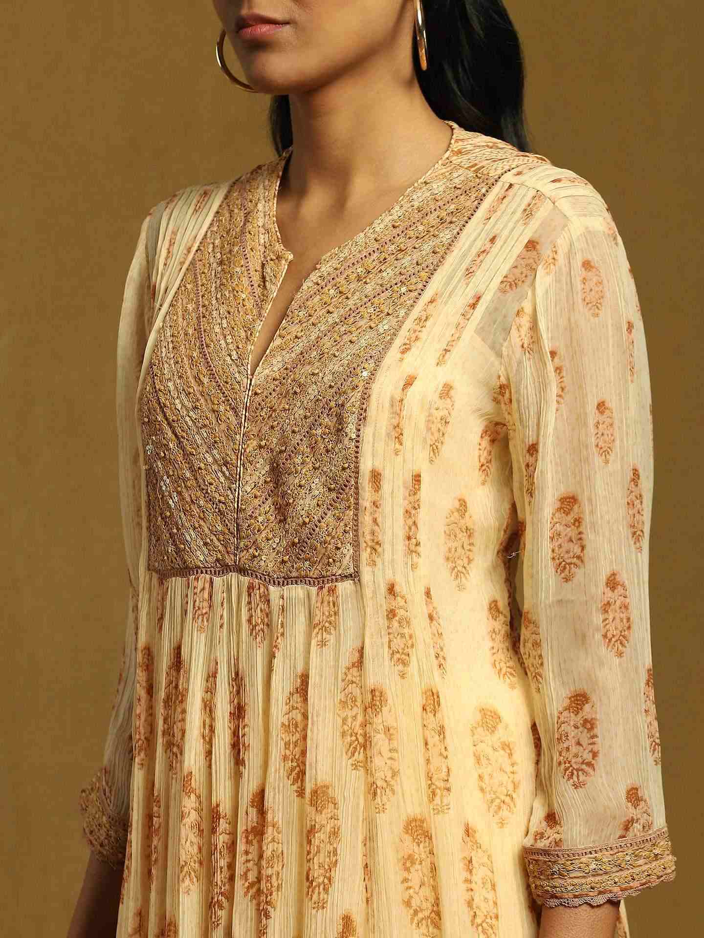 Beige Mogra Butti Suit Set