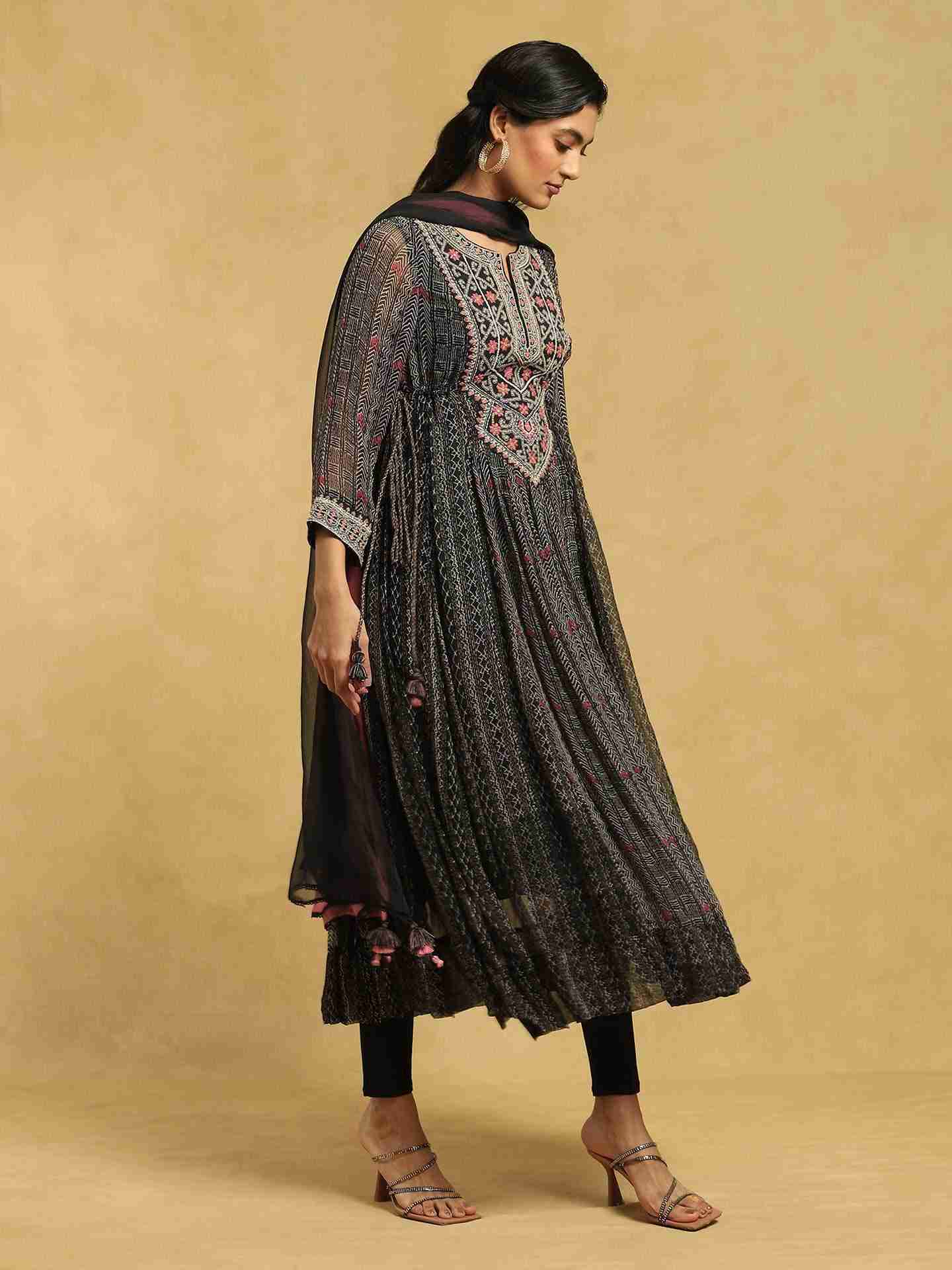 Black Sindh Anarkali Suit Set