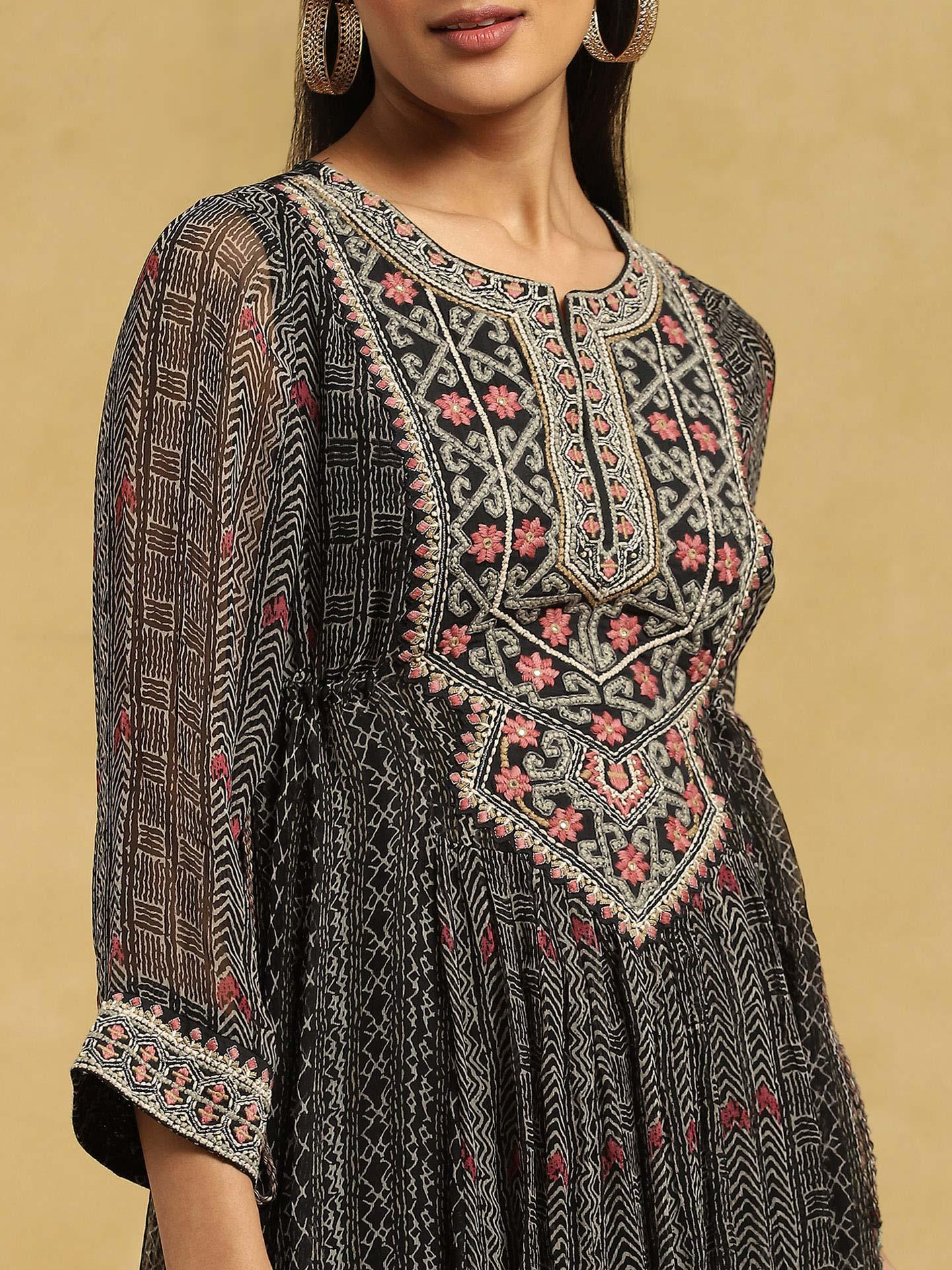 Black Sindh Anarkali Suit Set