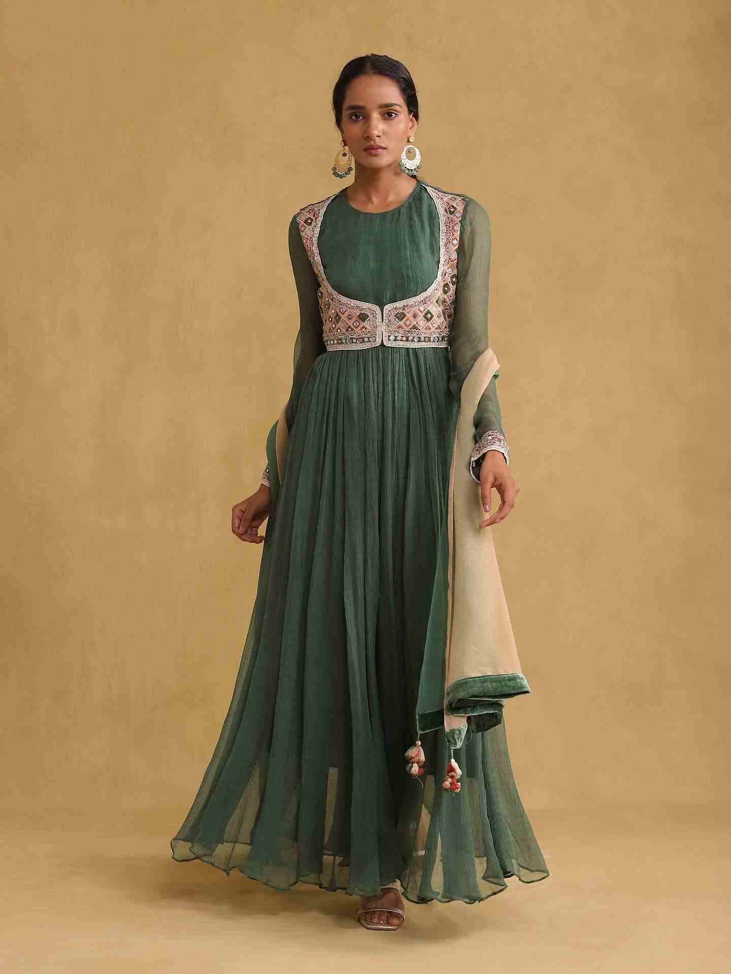 Green Julia Solid Anarkali Suit Set
