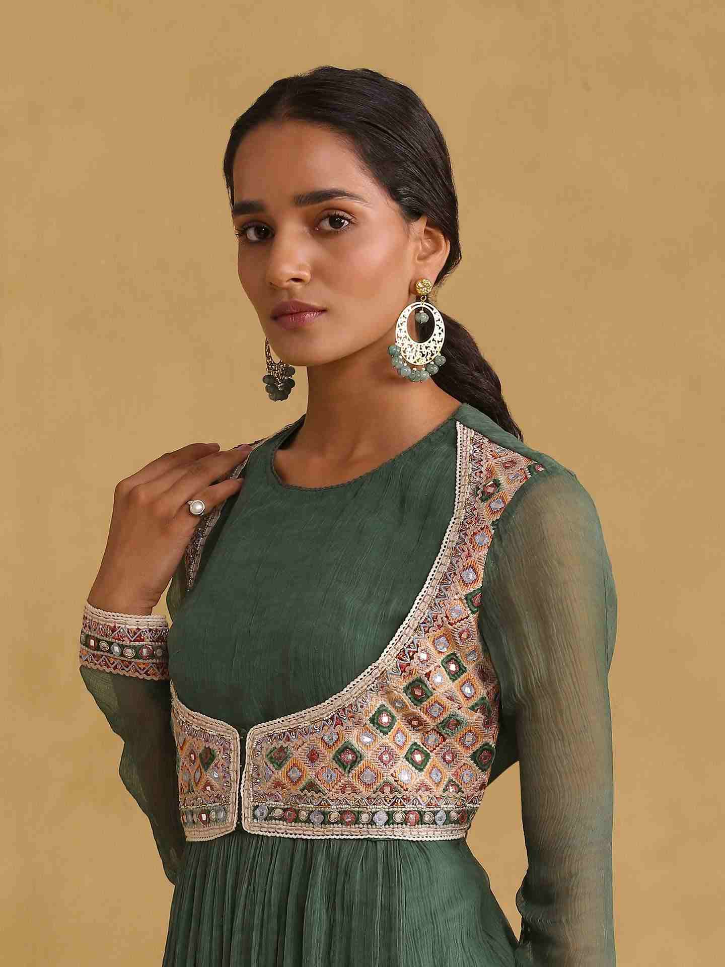 Green Julia Solid Anarkali Suit Set