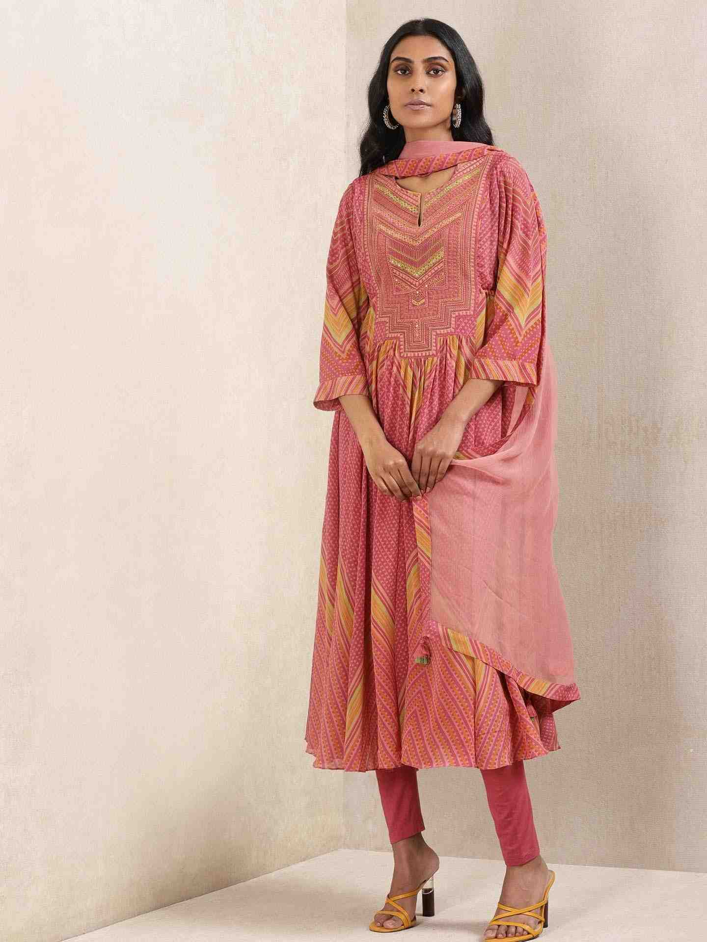 Rose Pink Mothra Anarkali Suit Set