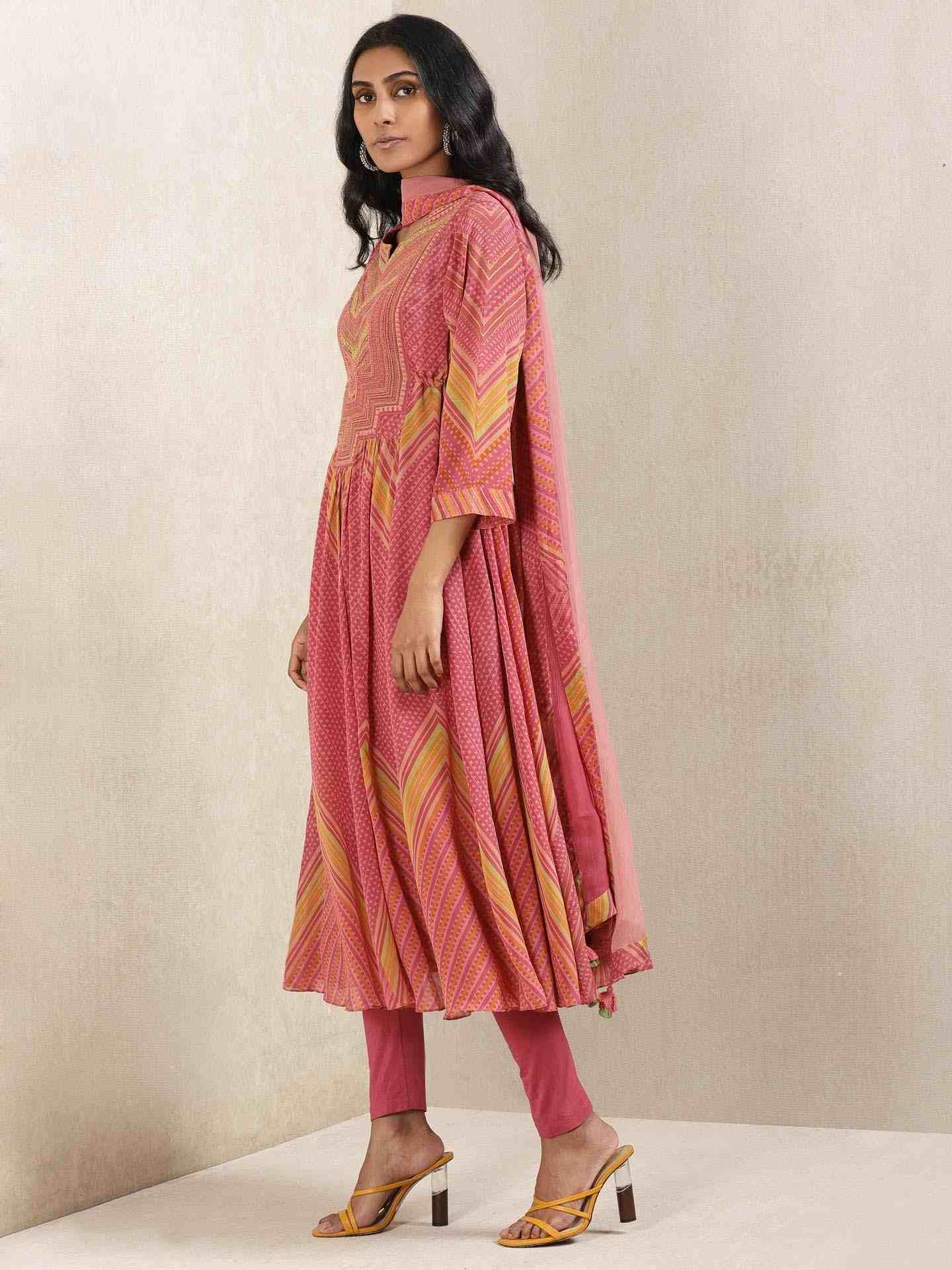 Rose Pink Mothra Anarkali Suit Set
